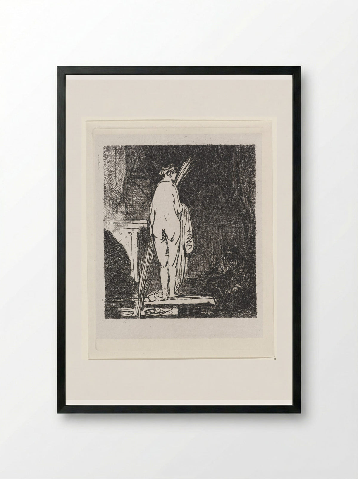 Artist Drawing a Nude Model - Jan Weissenbruch - Framed Print Black