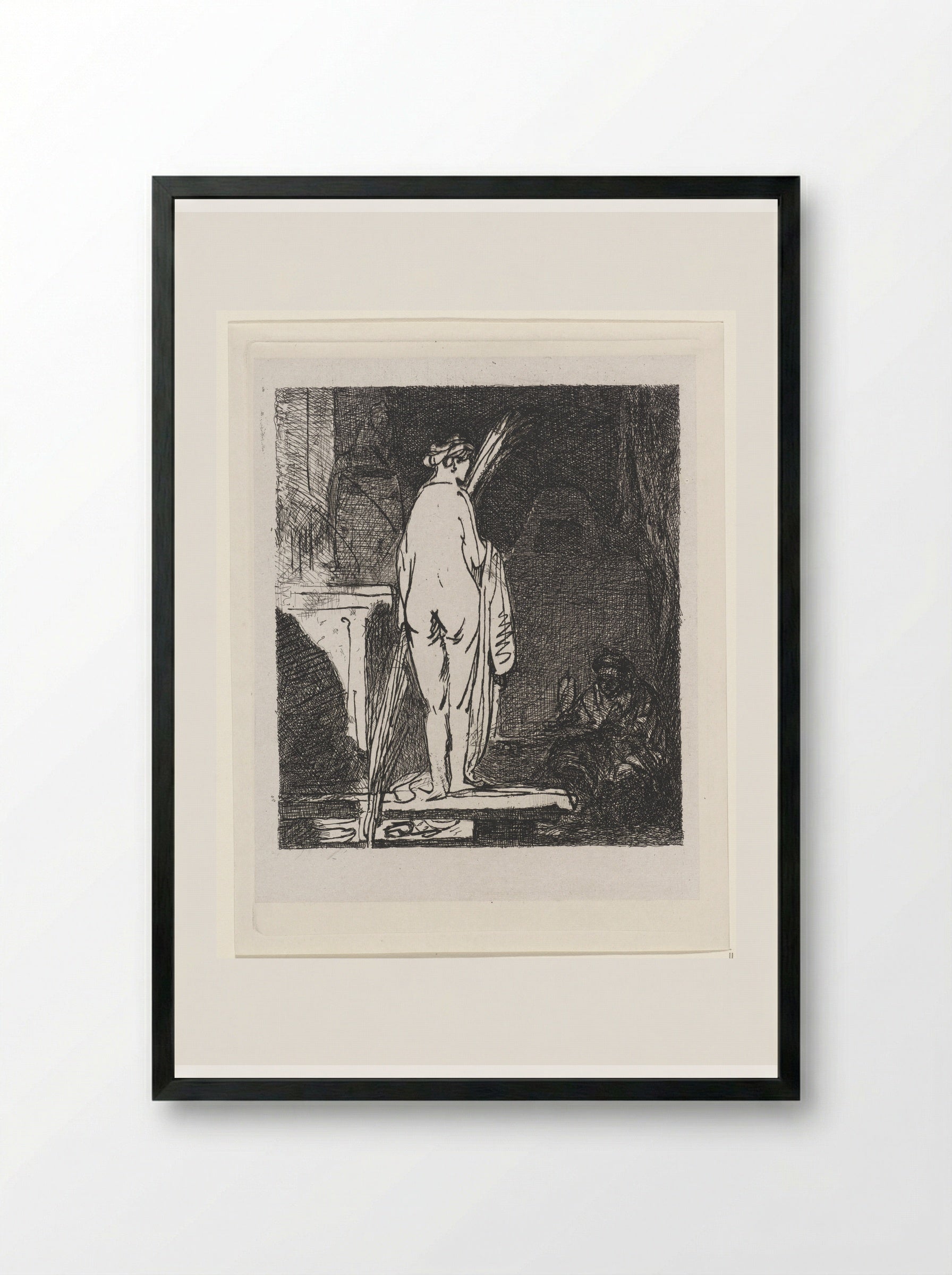 Artist Drawing a Nude Model - Jan Weissenbruch - Framed Print Black