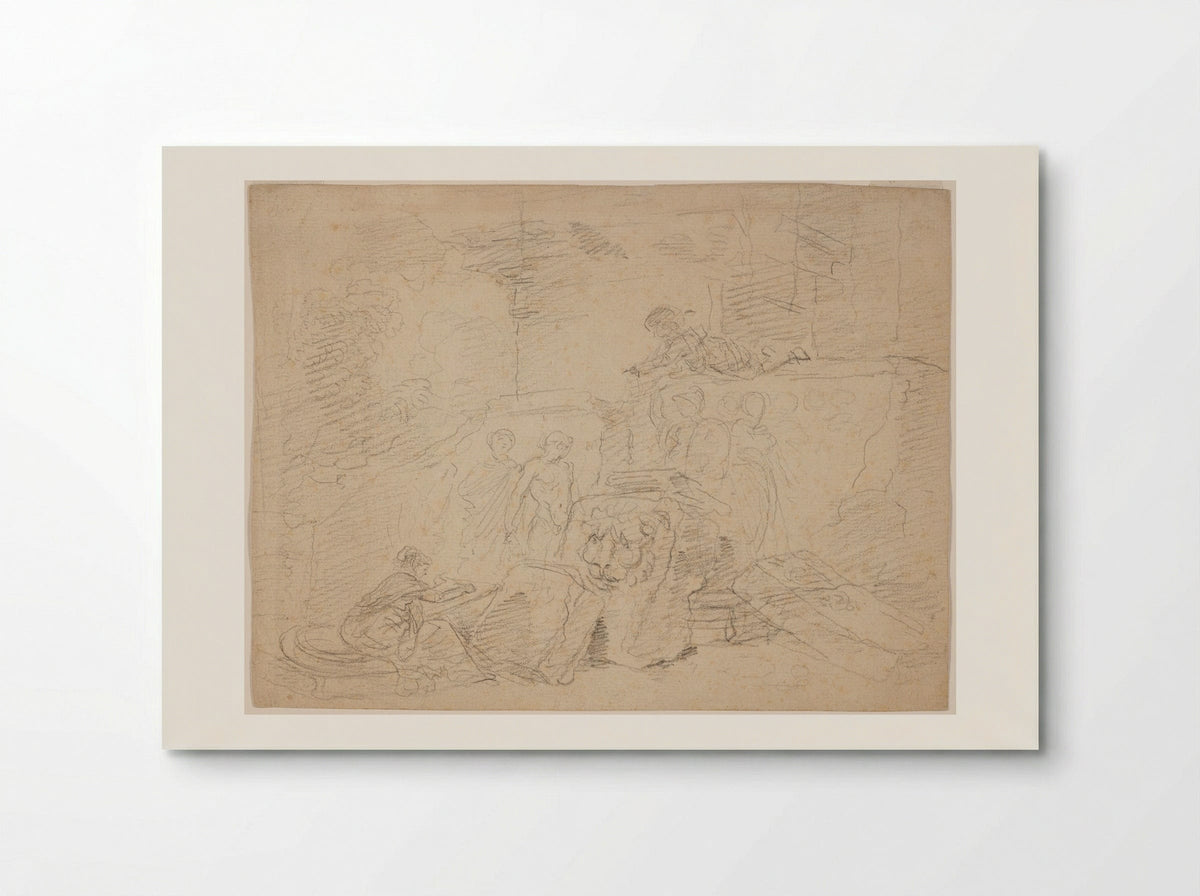 Artist Sketching amid Roman Ruins - Hubert Robert - Poster