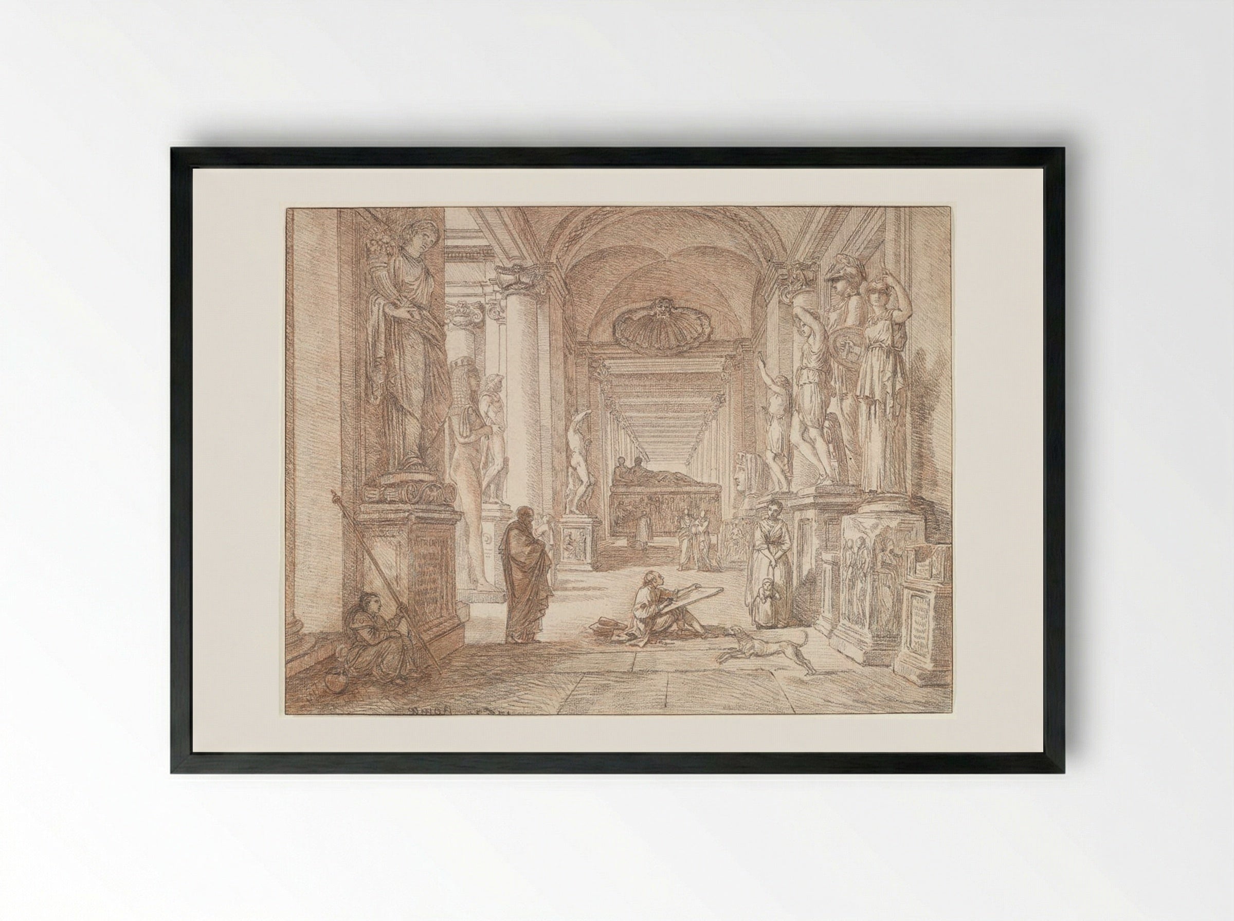 Artist Sketching in the Musei Capitolini, Rome - Jean-Robert Ango - Framed Print Black