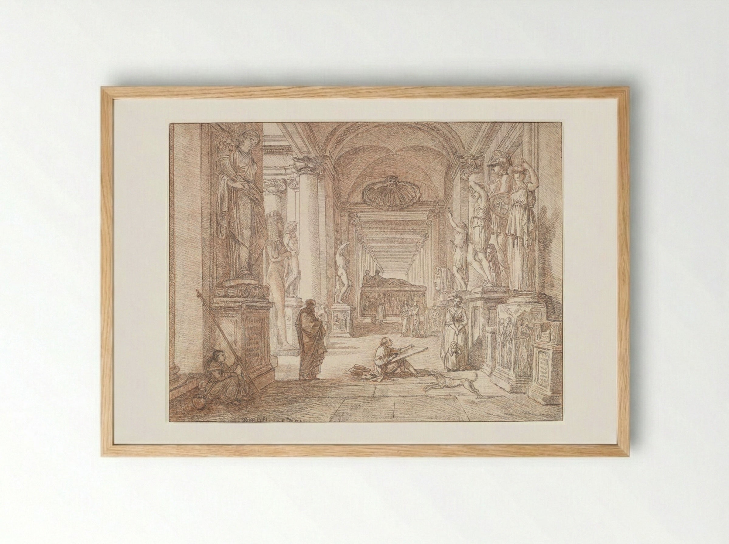 Artist Sketching in the Musei Capitolini, Rome - Jean-Robert Ango - Framed Print Wood