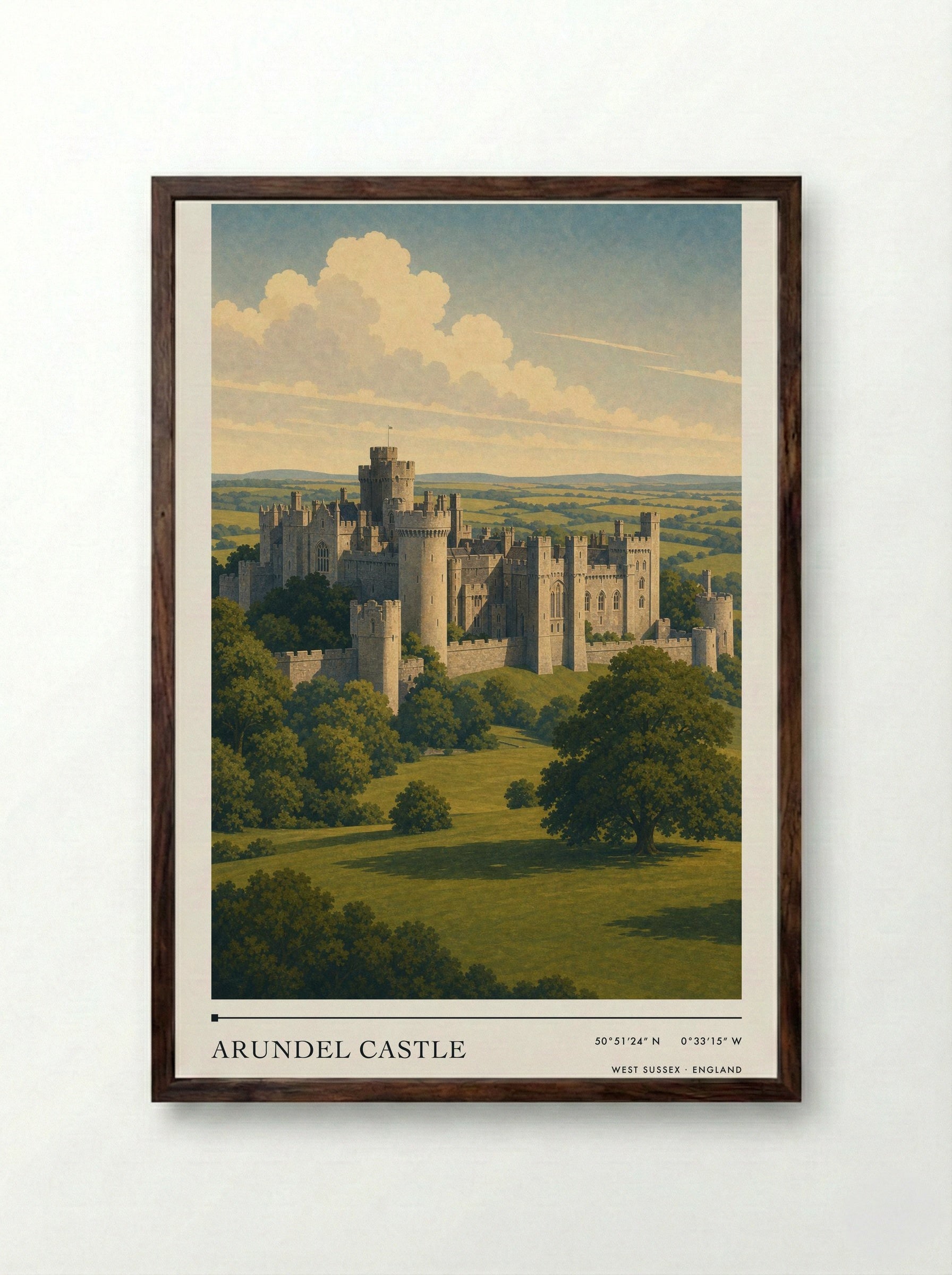 Arundel Castle West Sussex England Travel Poster - Framed Print Dark Wood