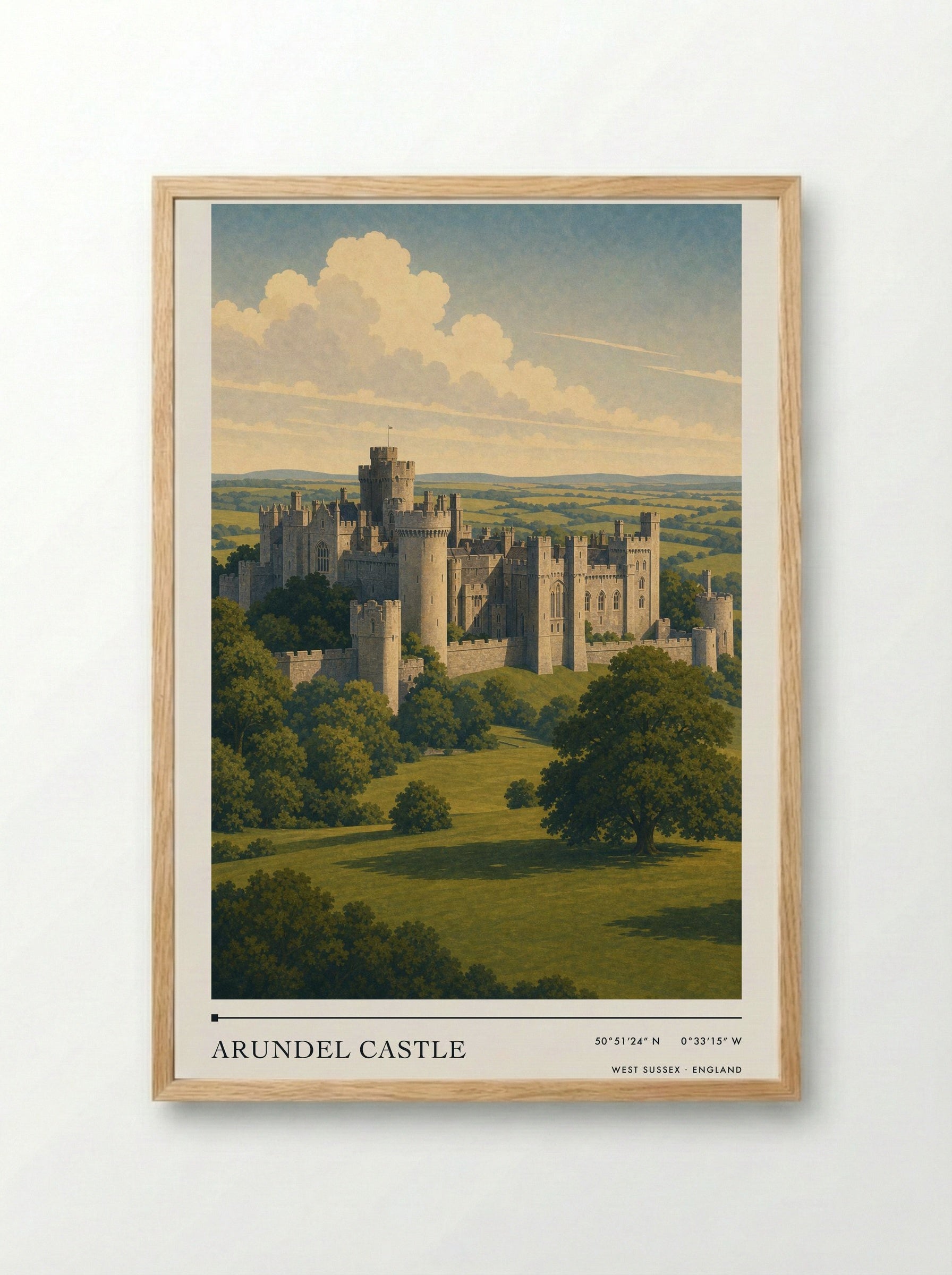 Arundel Castle West Sussex England Travel Poster - Framed Print Wood