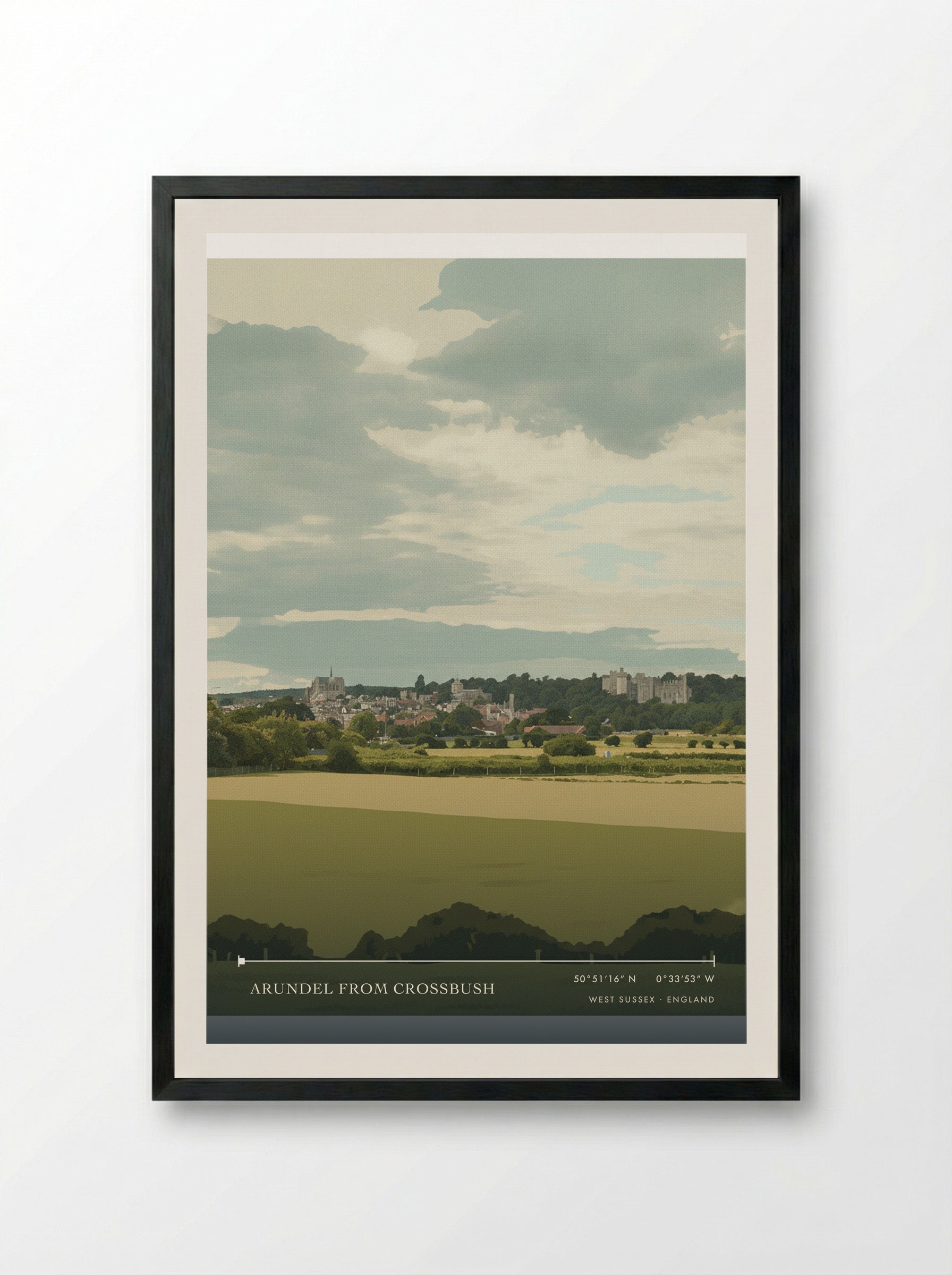 Arundel from Crossbush West Sussex England Travel Poster - Framed Print Black