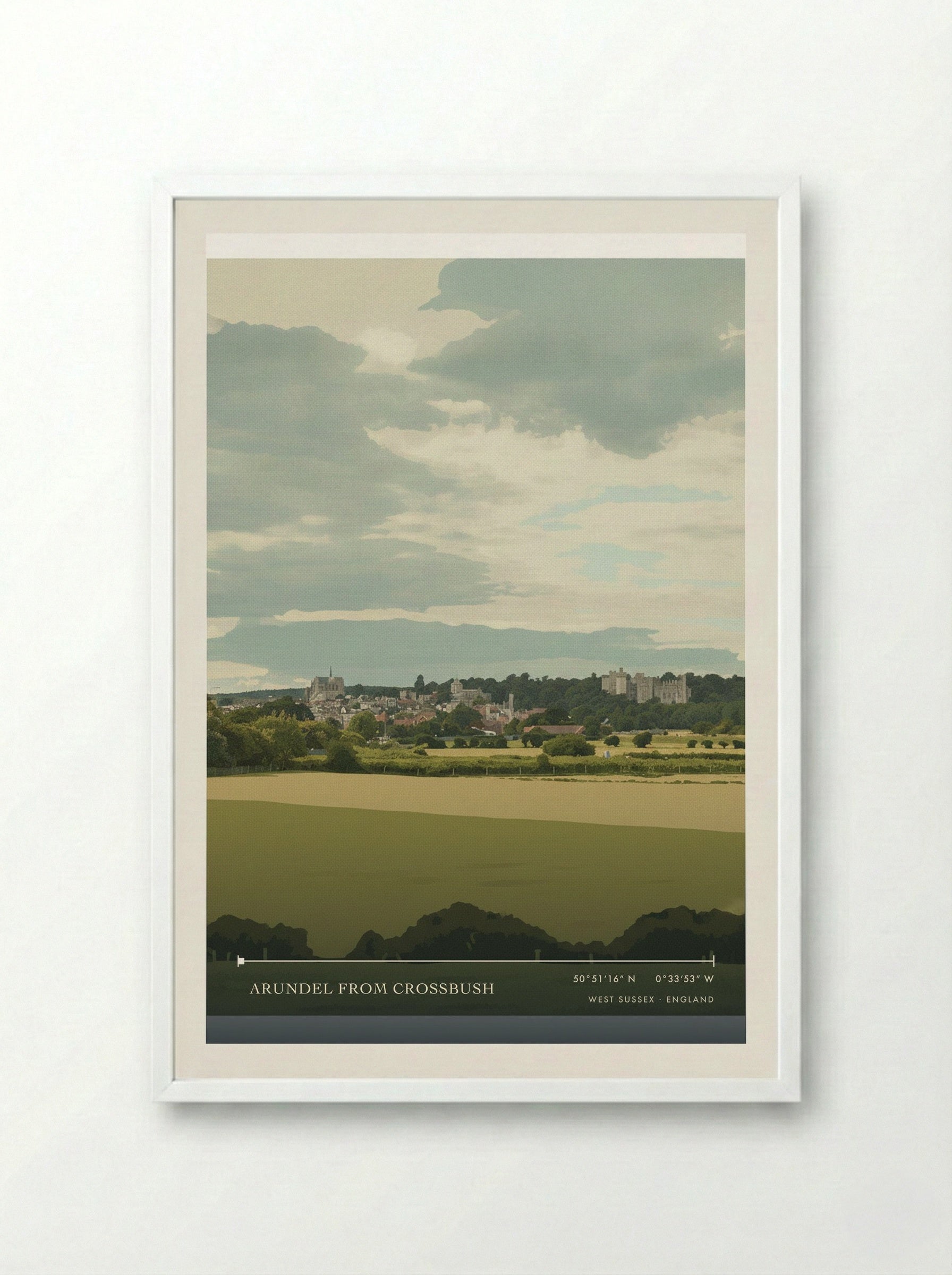 Arundel from Crossbush West Sussex England Travel Poster - Framed Print White