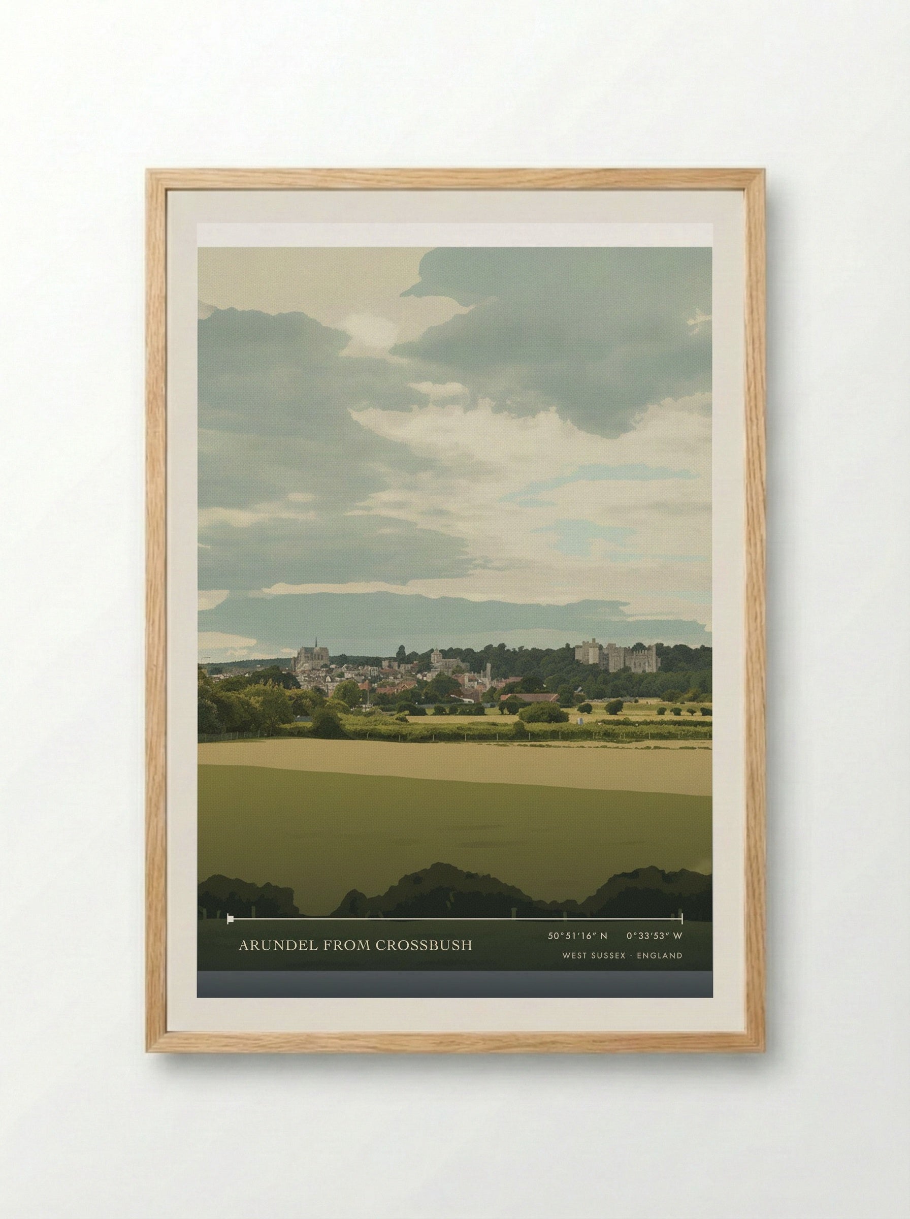 Arundel from Crossbush West Sussex England Travel Poster - Framed Print Wood