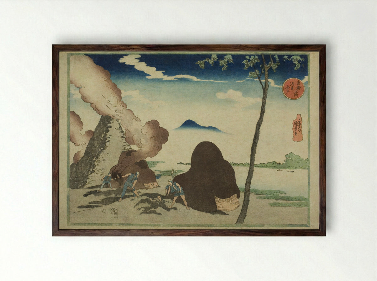 Asakusa Imado, from the series Famous Places in the Eastern Capital (Toto Meisho) - Utagawa Kuniyoshi - Framed Print Dark Wood