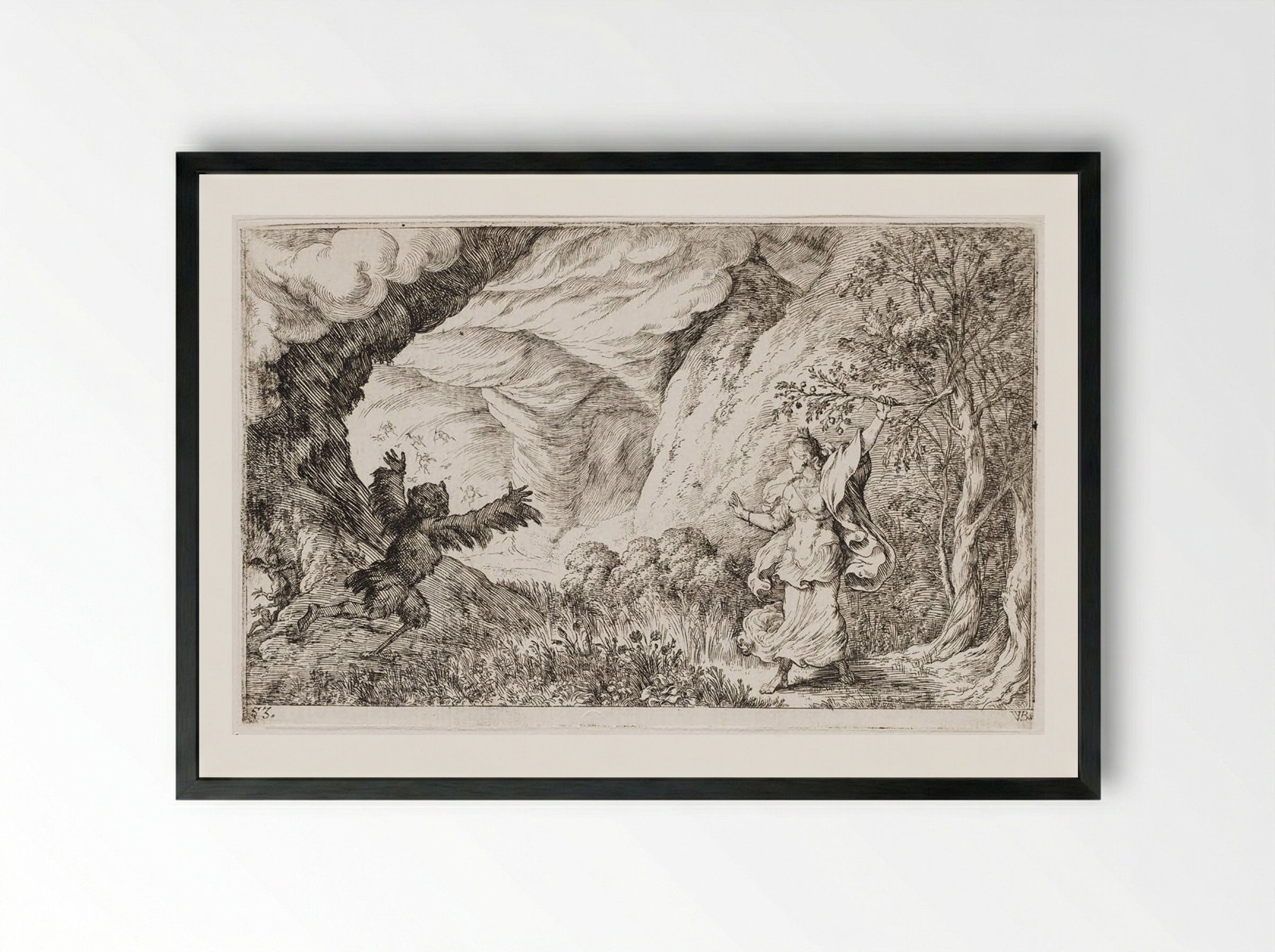 Ascalaphus Is Transformed into an Owl by Ceres - Johann Wilhelm Baur - Framed Print Black