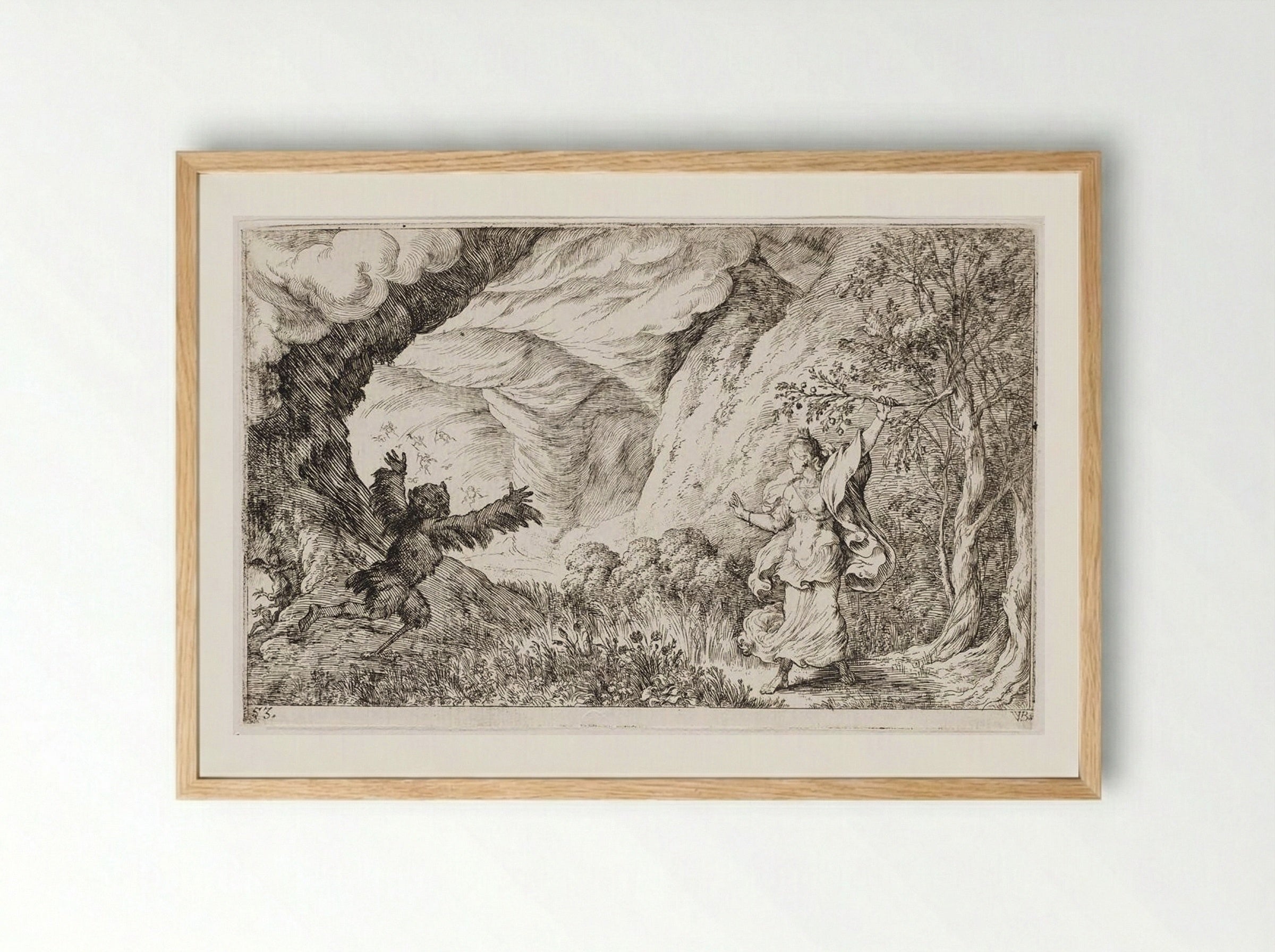 Ascalaphus Is Transformed into an Owl by Ceres - Johann Wilhelm Baur - Framed Print Wood