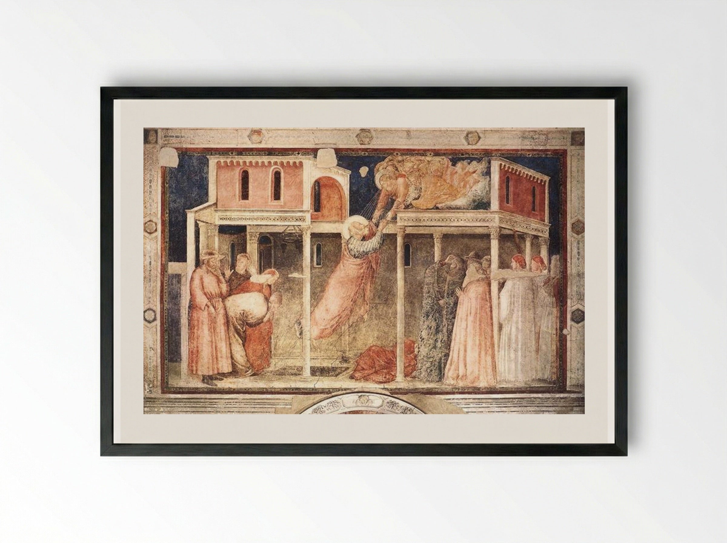 Ascension of Saint John the Evangelist - Giotto di Bondone - Framed Print Black