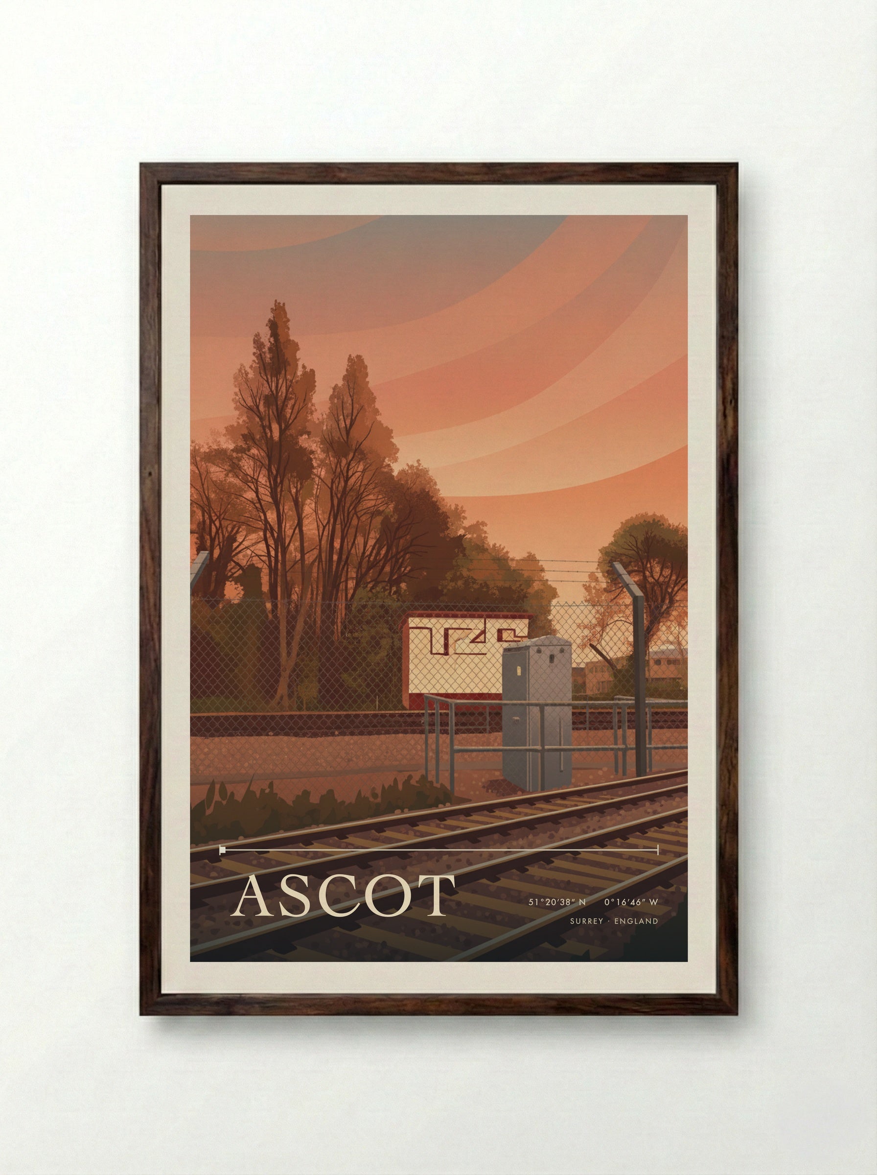 Ascot Surrey England Travel Poster - Framed Print Dark Wood