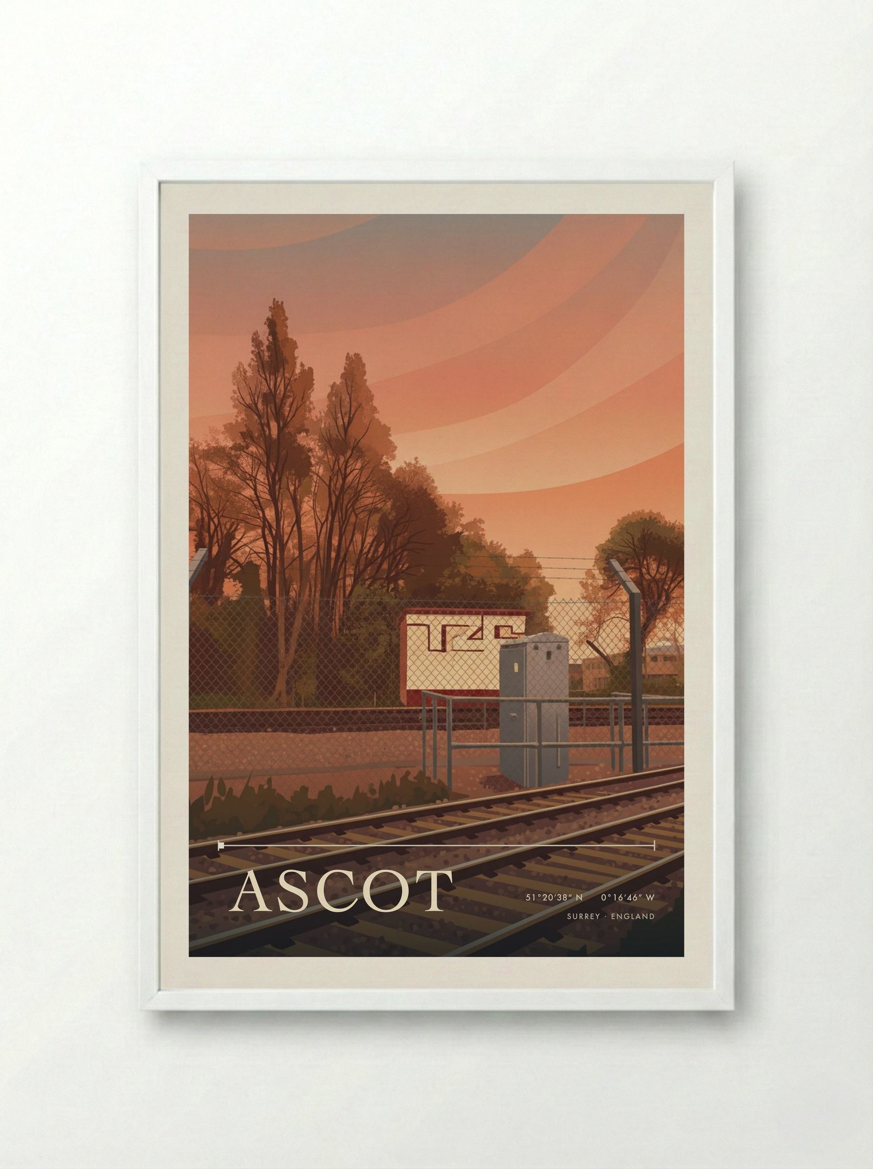 Ascot Surrey England Travel Poster - Framed Print White