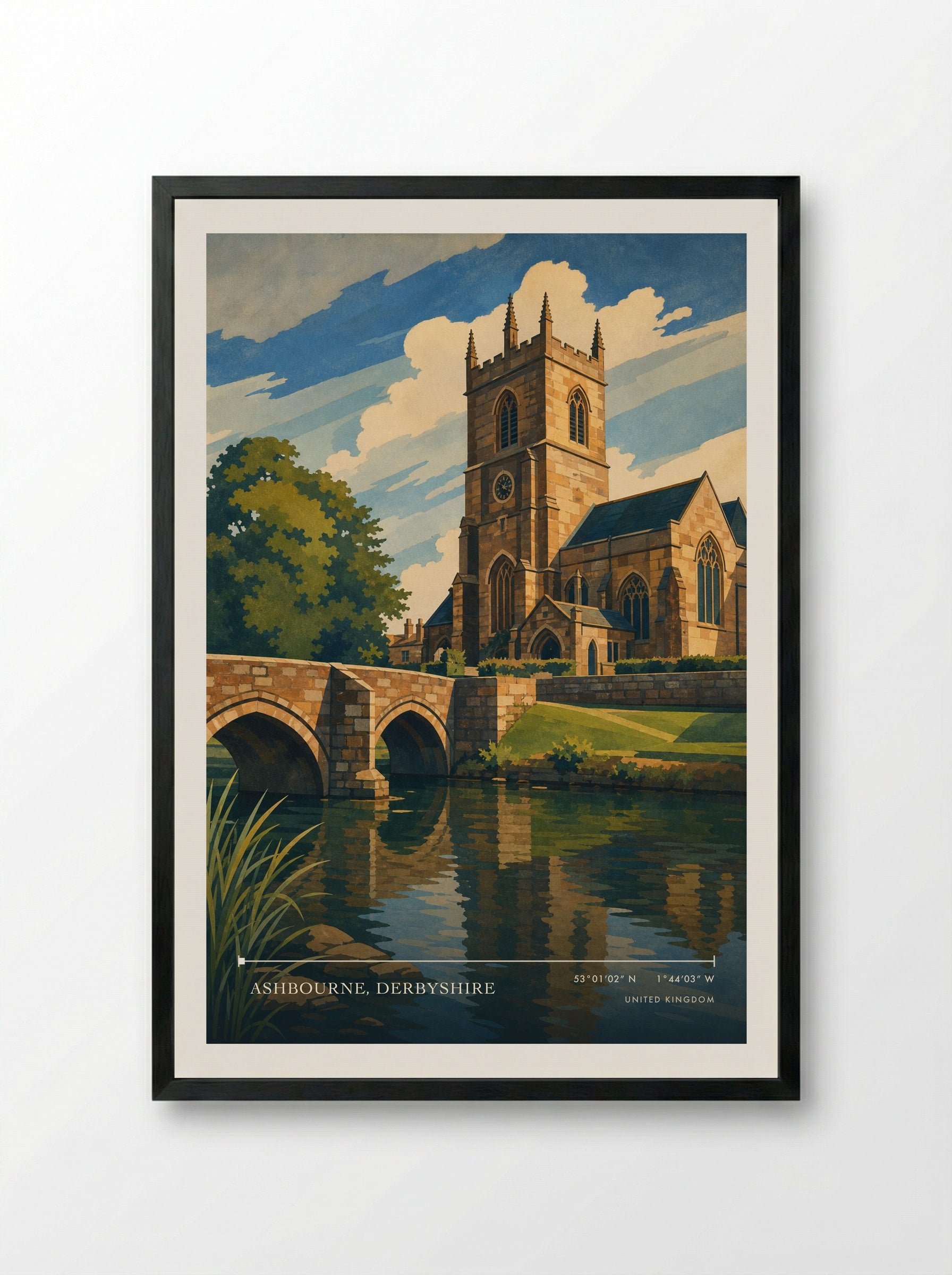 Ashbourne, Derbyshire United Kingdom Travel Poster - Framed Print Black