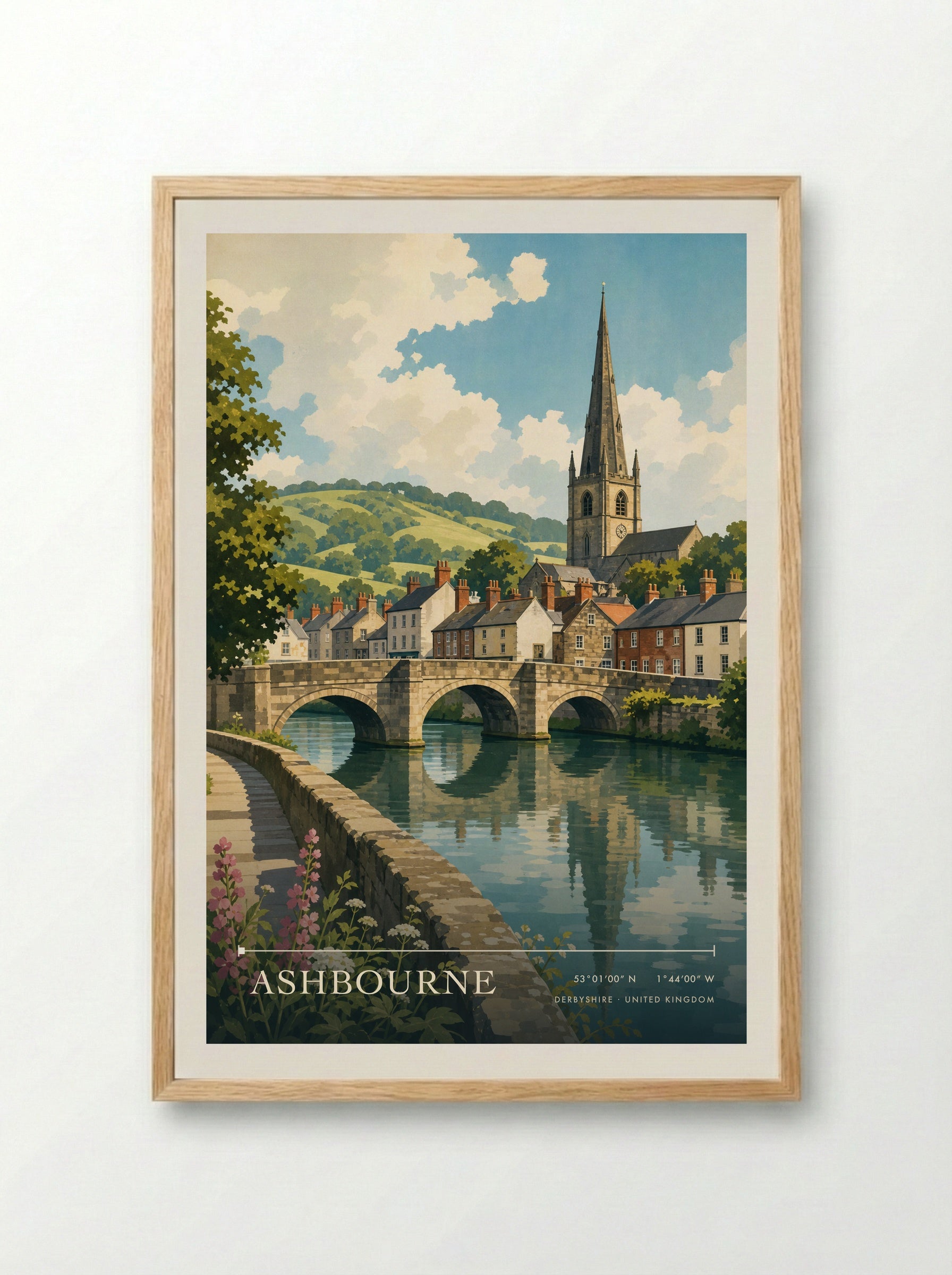 Ashbourne Derbyshire United Kingdom Travel Poster - Framed Print Wood