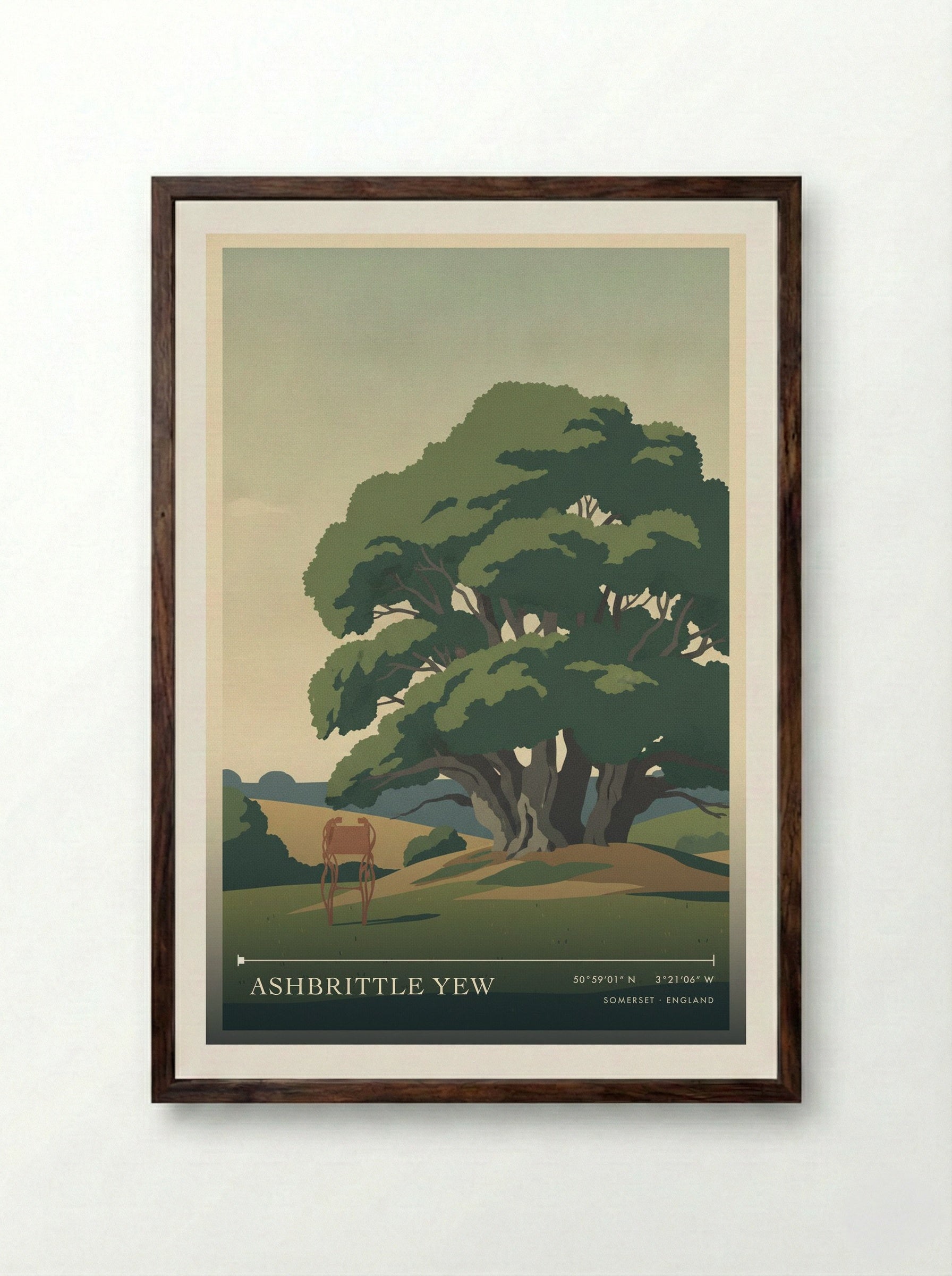 Ashbrittle Yew Somerset England Travel Poster - Framed Print Dark Wood
