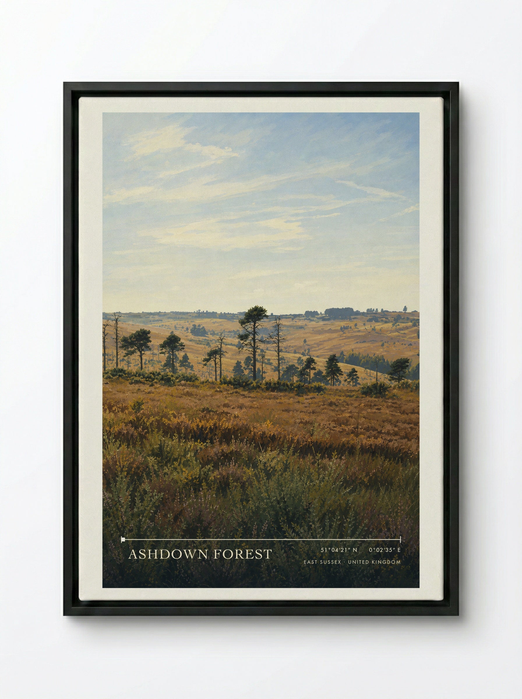 Ashdown Forest East Sussex United Kingdom Travel Poster - Framed Canvas Black