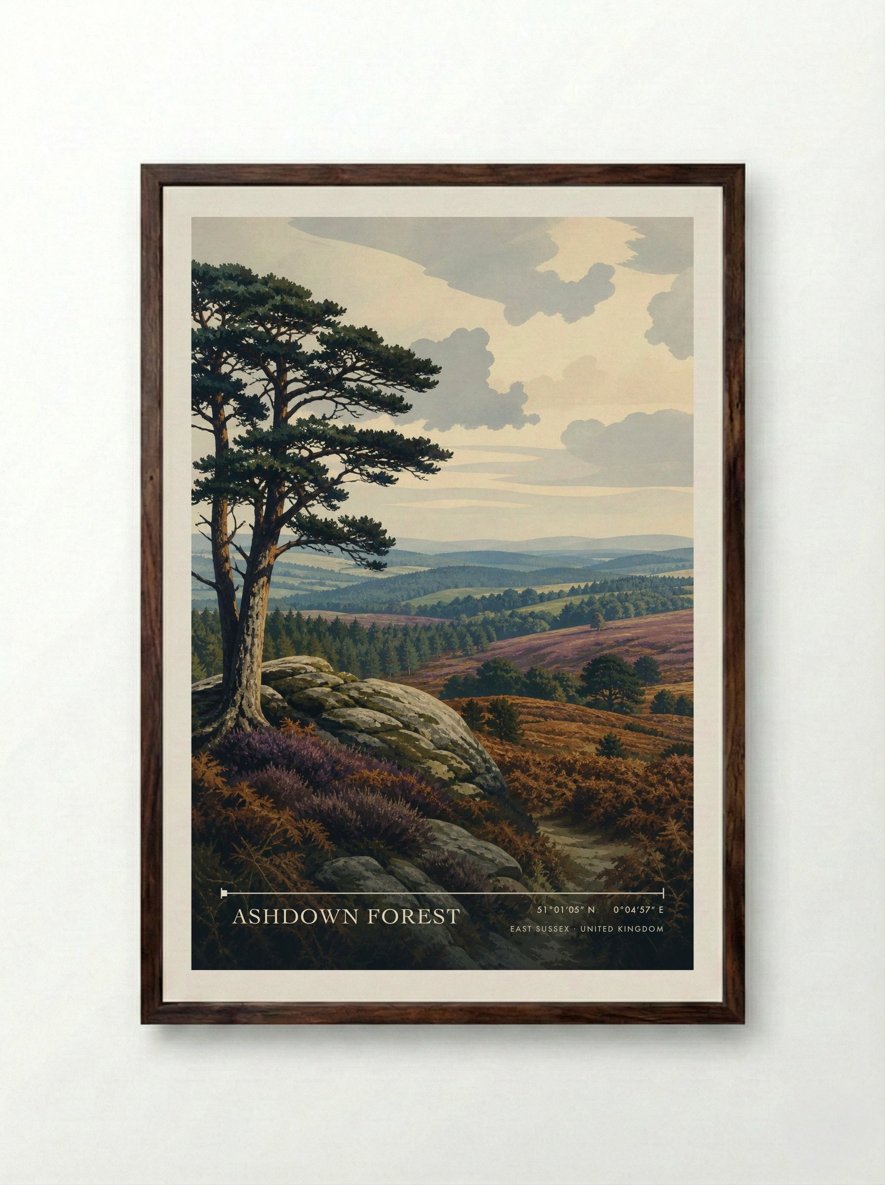 Ashdown Forest East Sussex United Kingdom Travel Poster - Framed Print Dark Wood