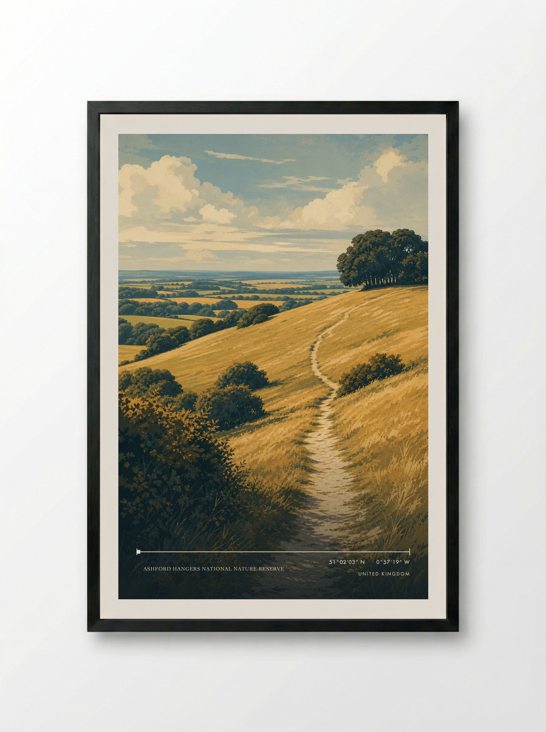 Ashford Hangers National Nature Reserve United Kingdom Travel Poster - Framed Print Black