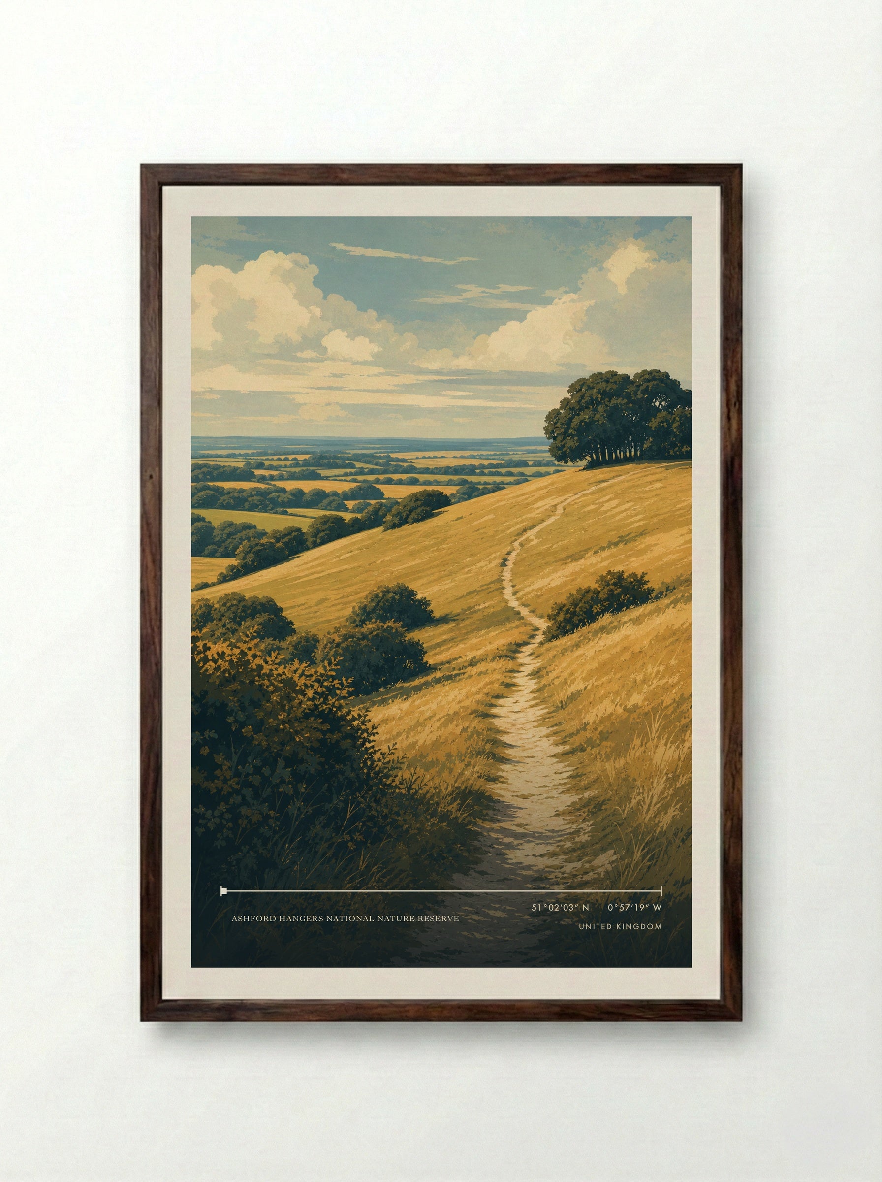 Ashford Hangers National Nature Reserve United Kingdom Travel Poster - Framed Print Dark Wood