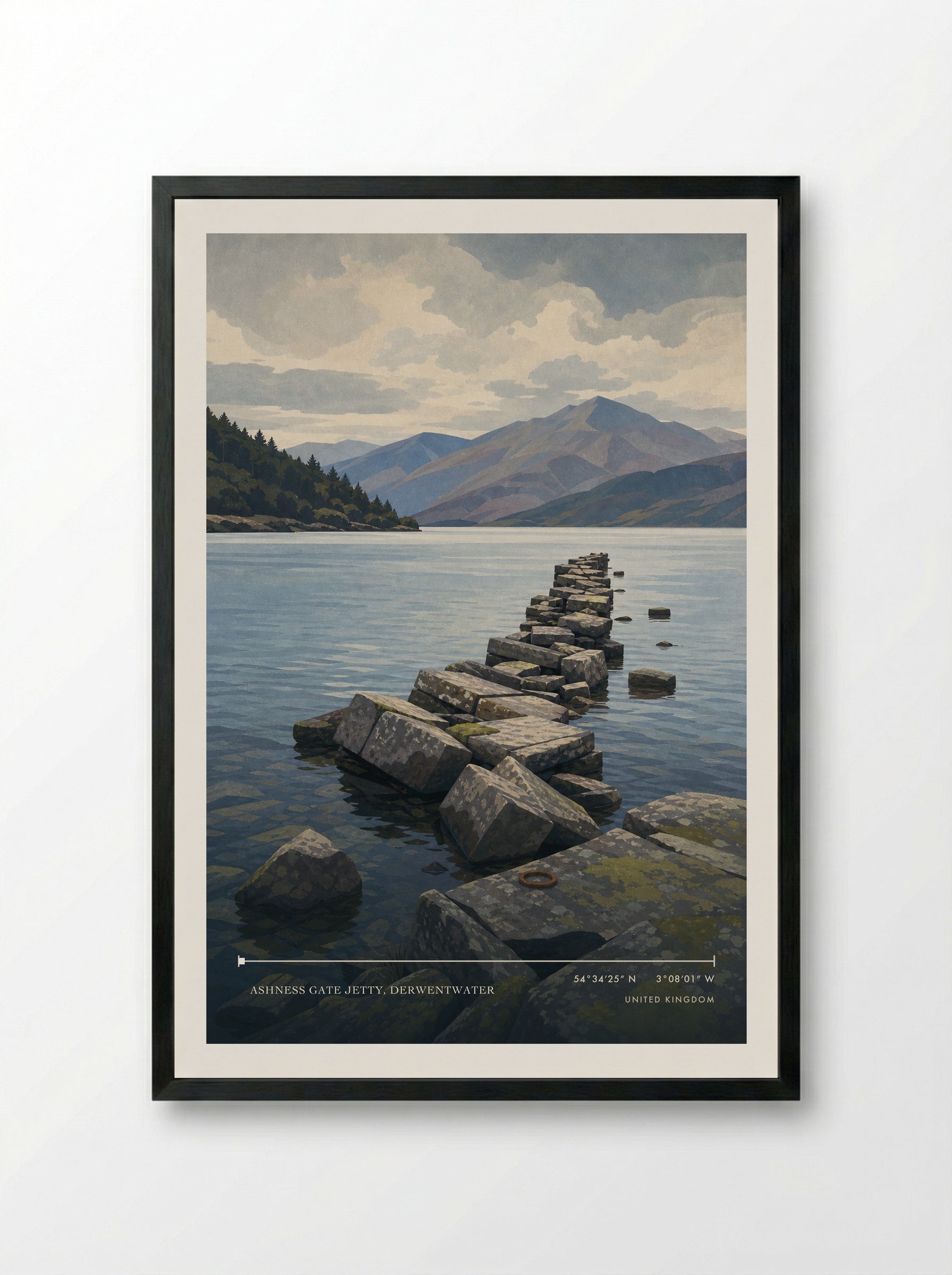 Ashness Gate Jetty, Derwentwater United Kingdom Travel Poster - Framed Print Black