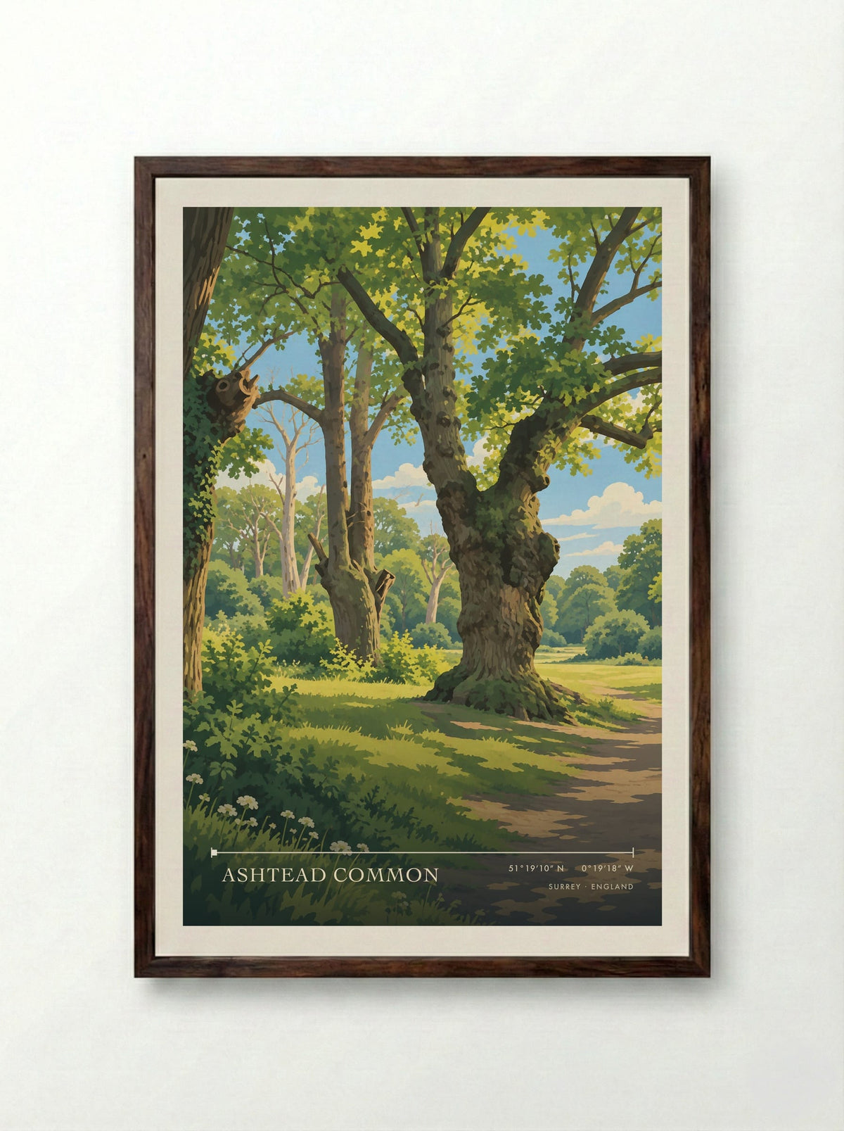 Ashtead Common, Surrey | Travel Poster - Framed Print Dark Wood
