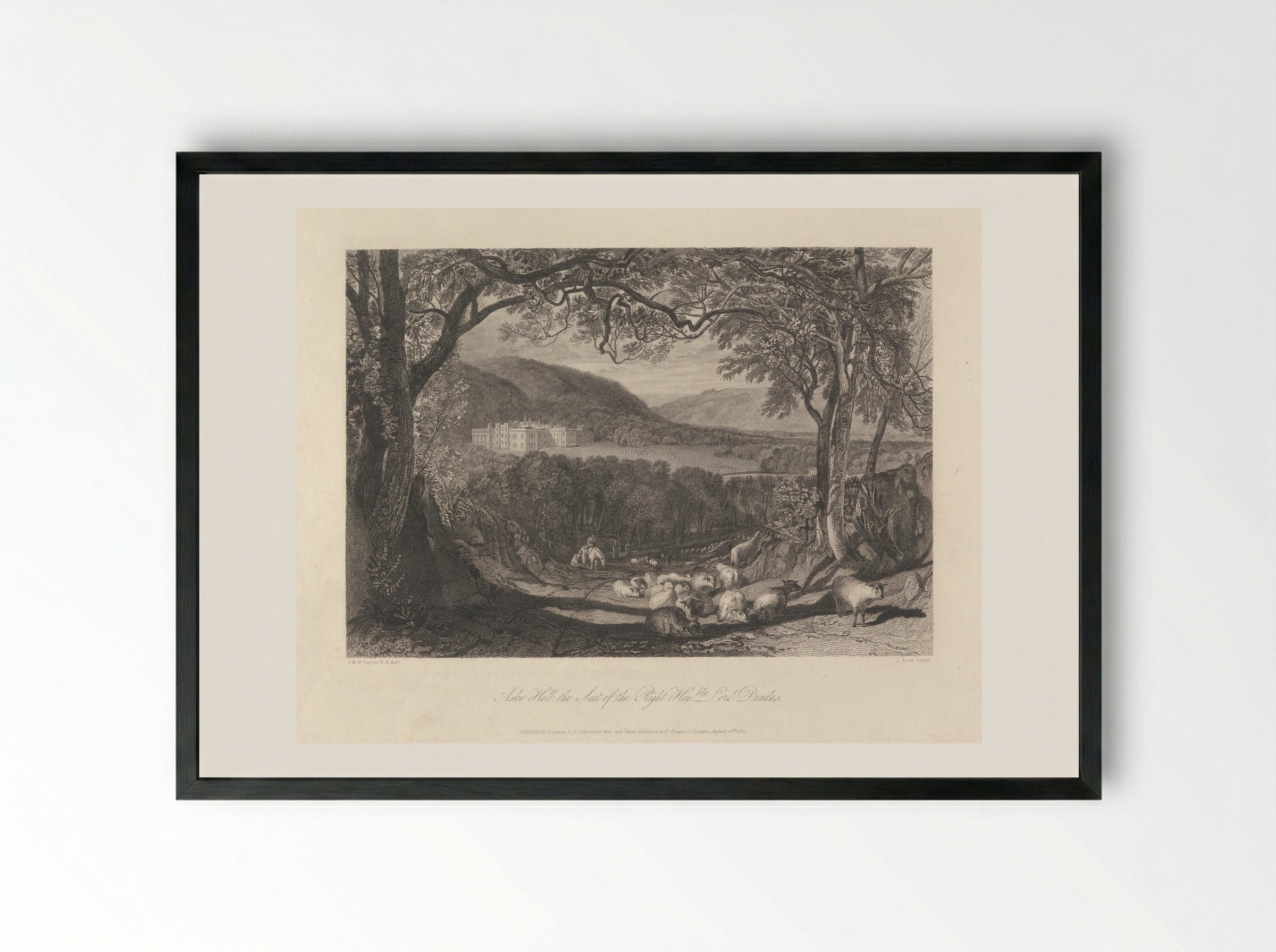 Aske Hall, the Seat of the Right Honourable Lord Dundas - John Scott - Framed Print Black