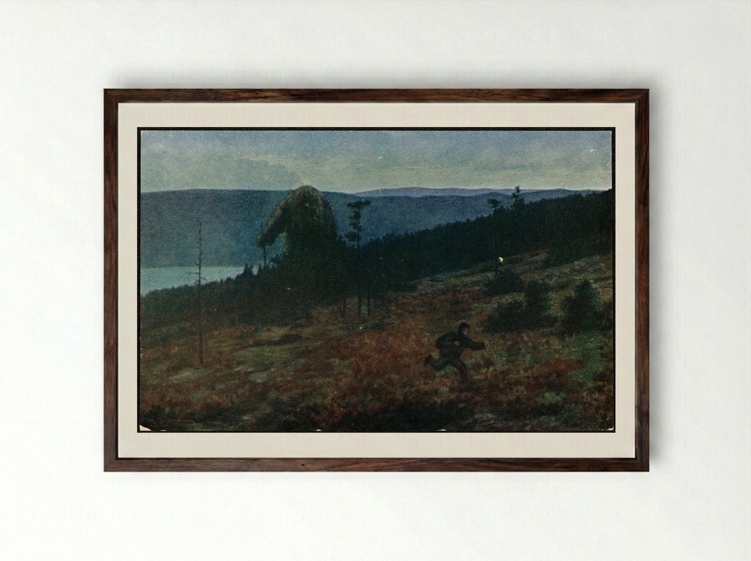 Askeladden og trollet (på flya) - Theodor Severin Kittelsen - Framed Print Dark Wood