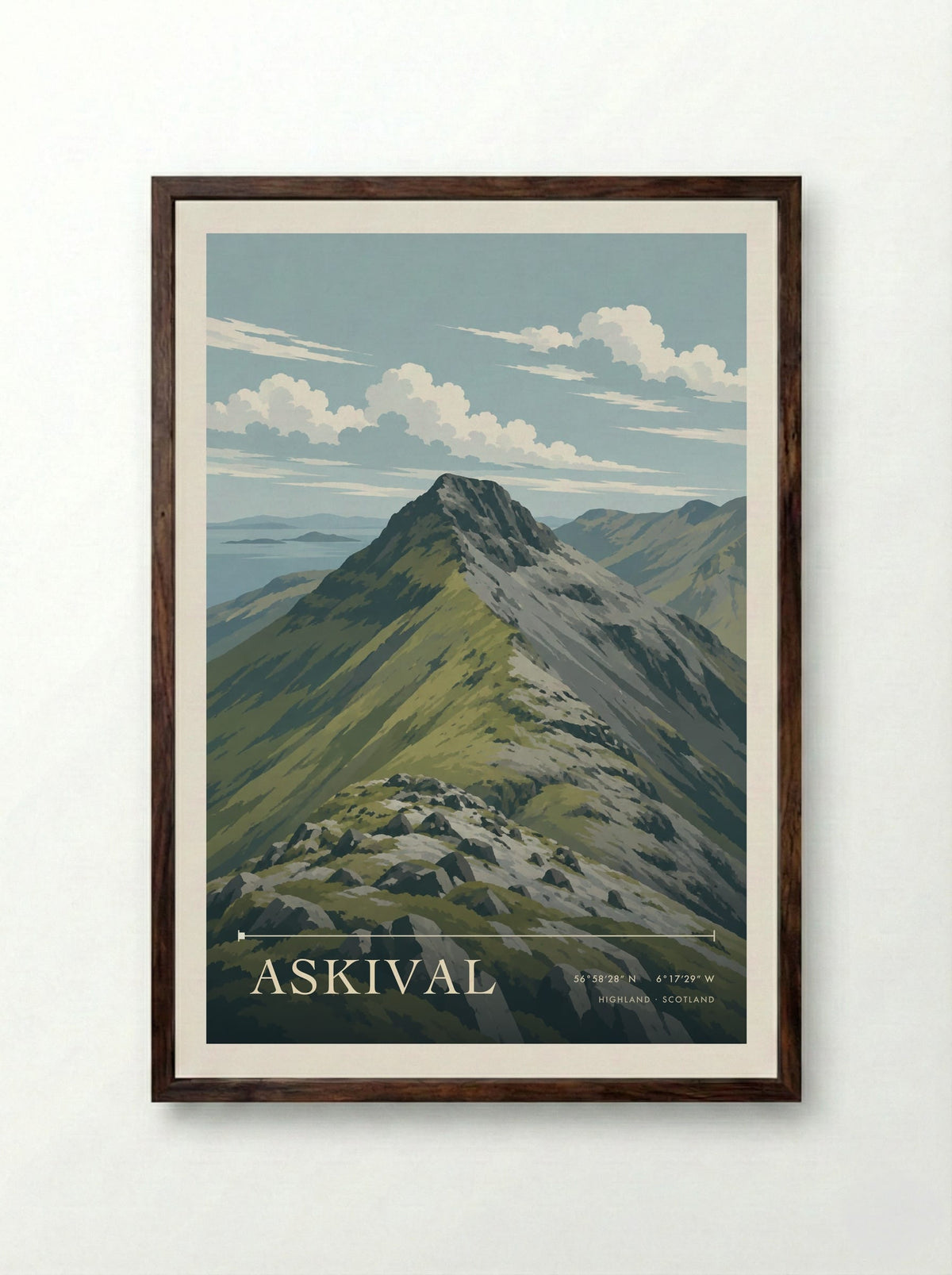 Askival, Highland | Travel Poster - Framed Print Dark Wood