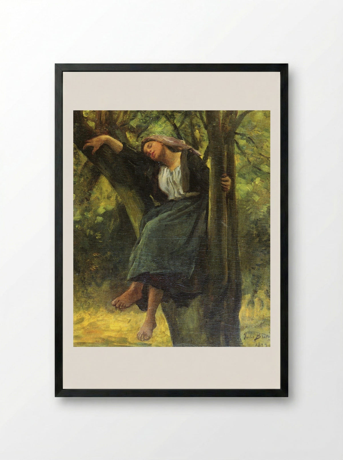 Asleep In The Woods - Jules Breton - Framed Print Black