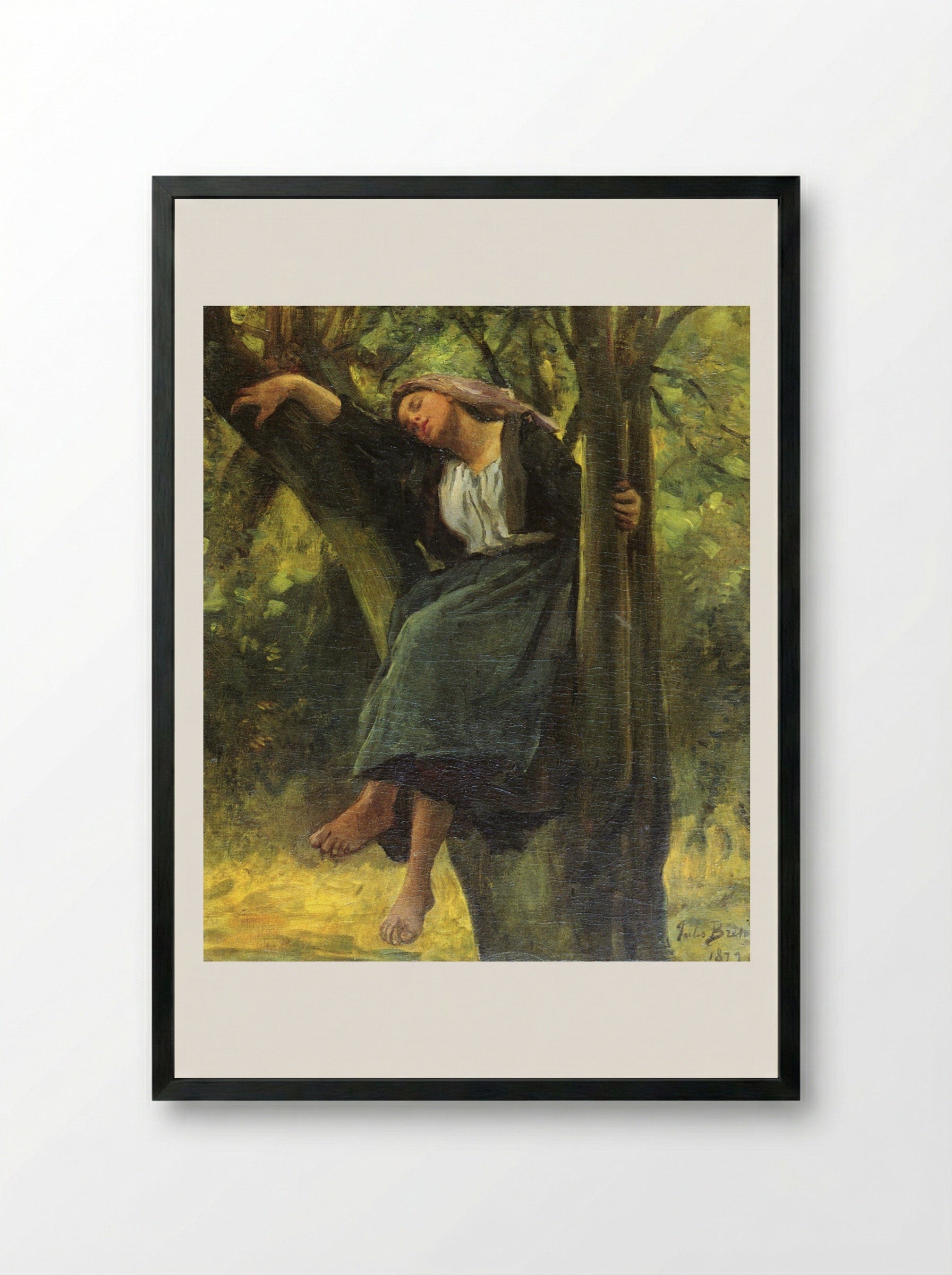 Asleep In The Woods - Jules Breton - Framed Print Black
