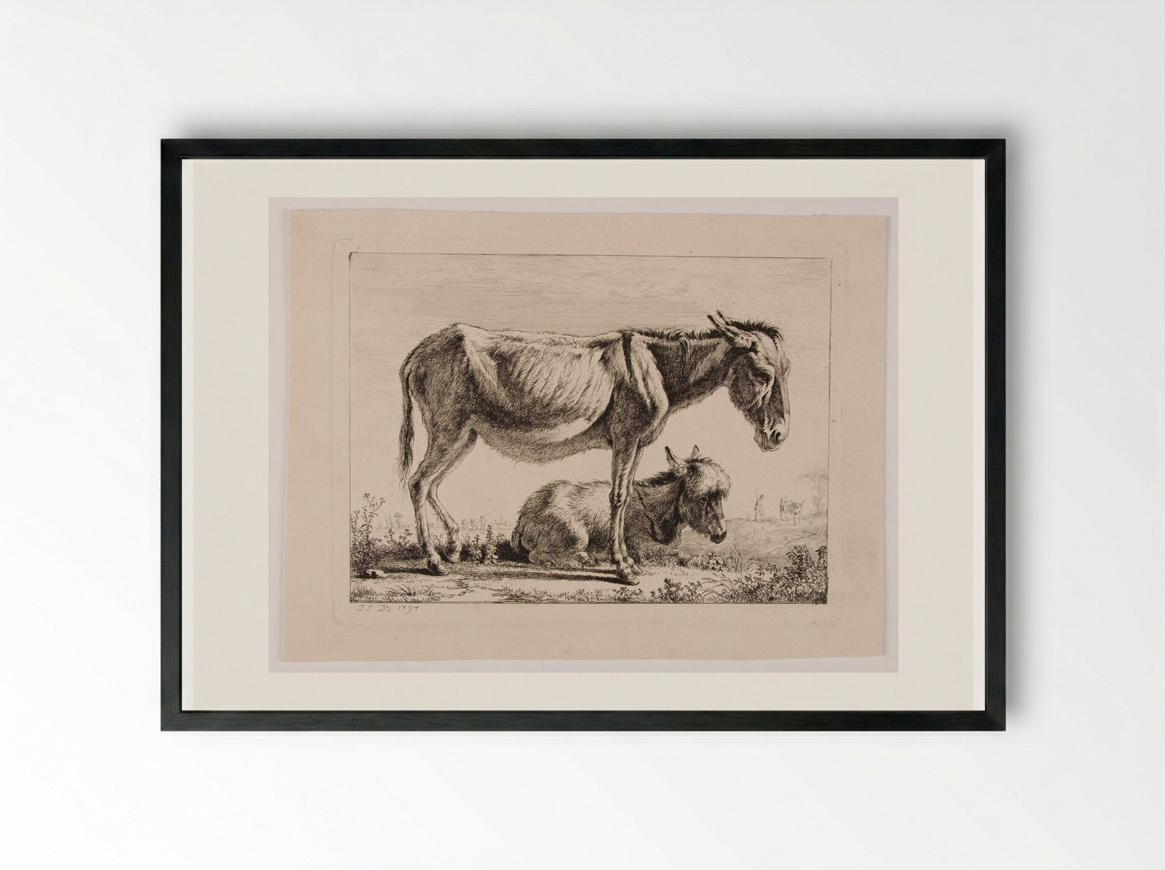 Ass with Her Foal - Jean-Jacques de Boissieu - Framed Print Black
