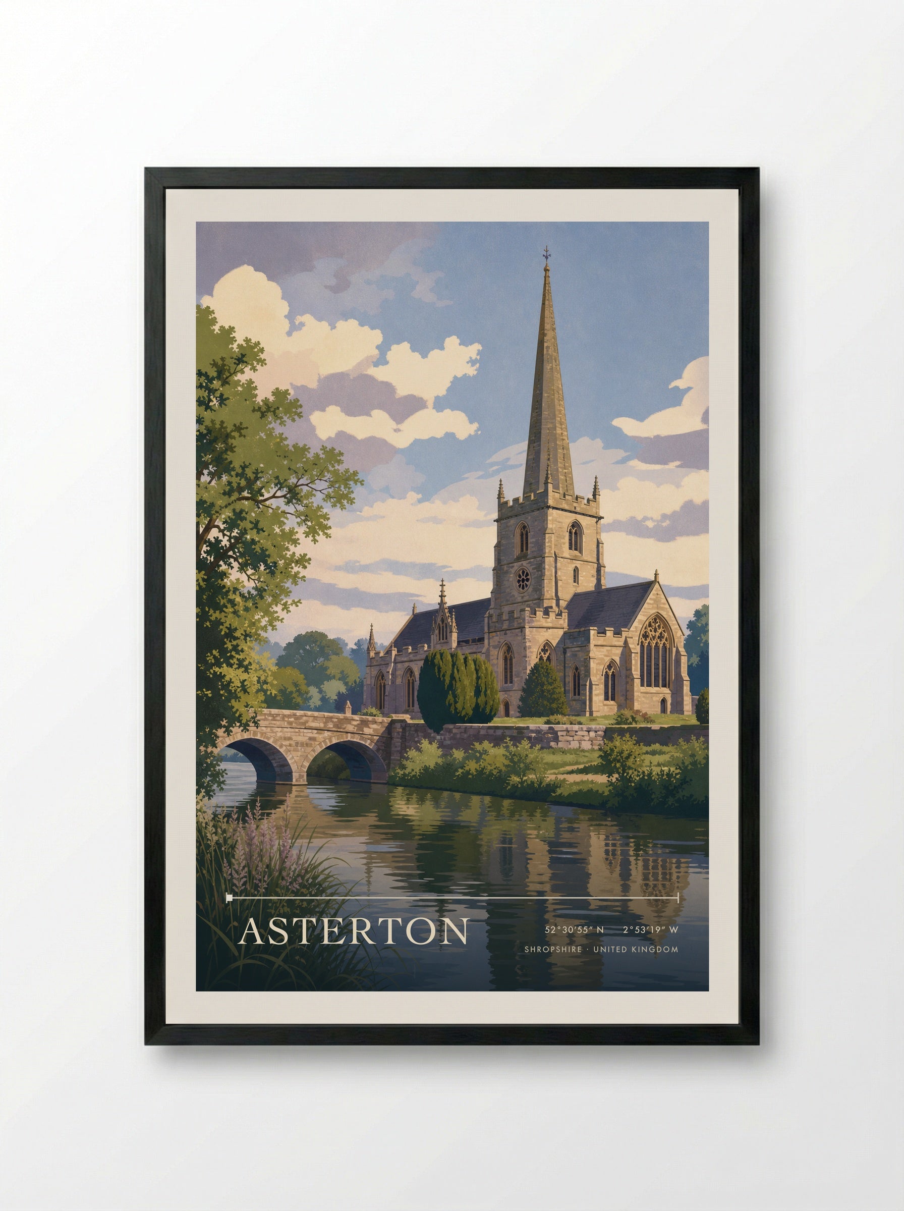 Asterton Shropshire United Kingdom Travel Poster - Framed Print Black