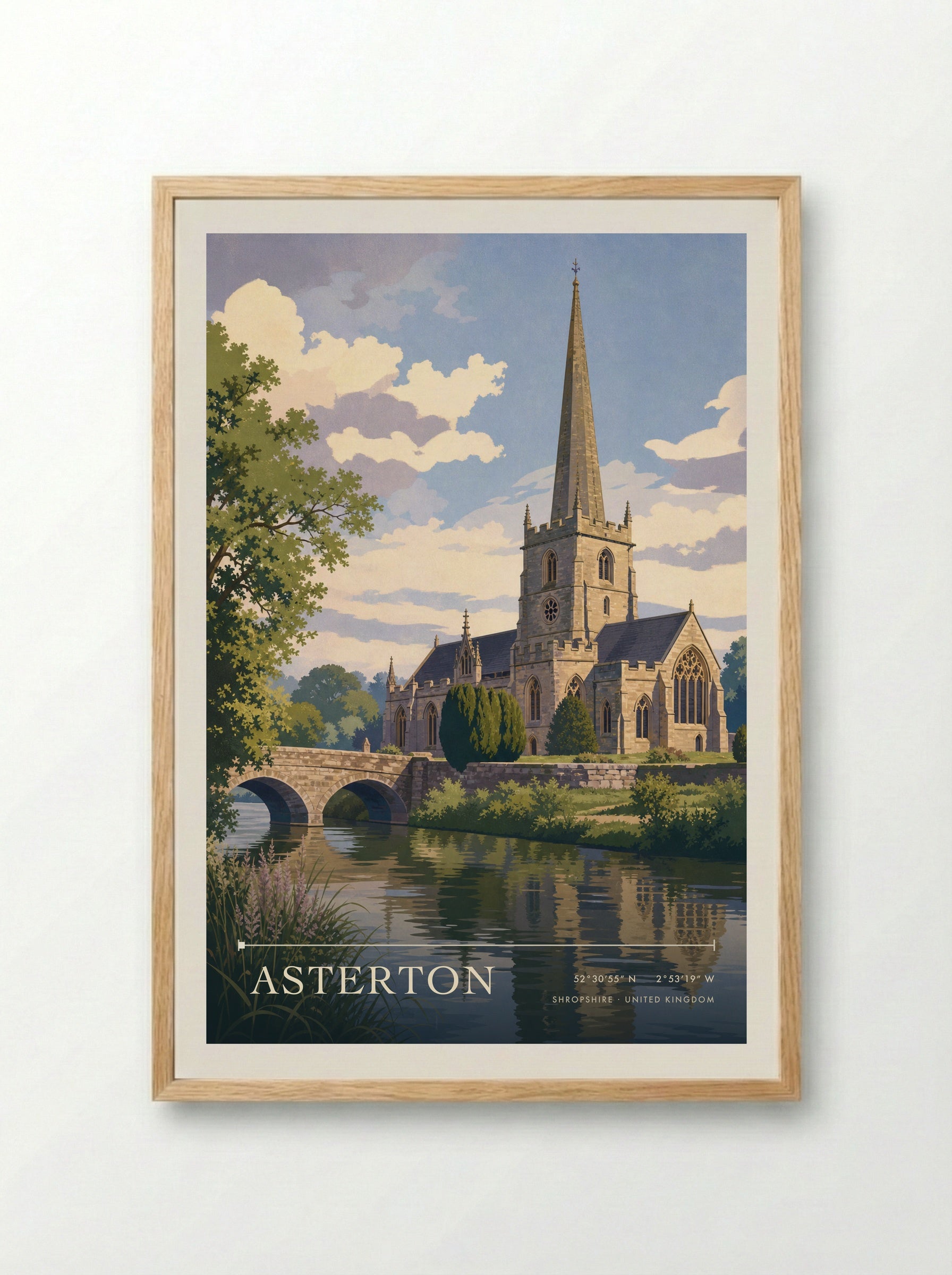 Asterton Shropshire United Kingdom Travel Poster - Framed Print Wood