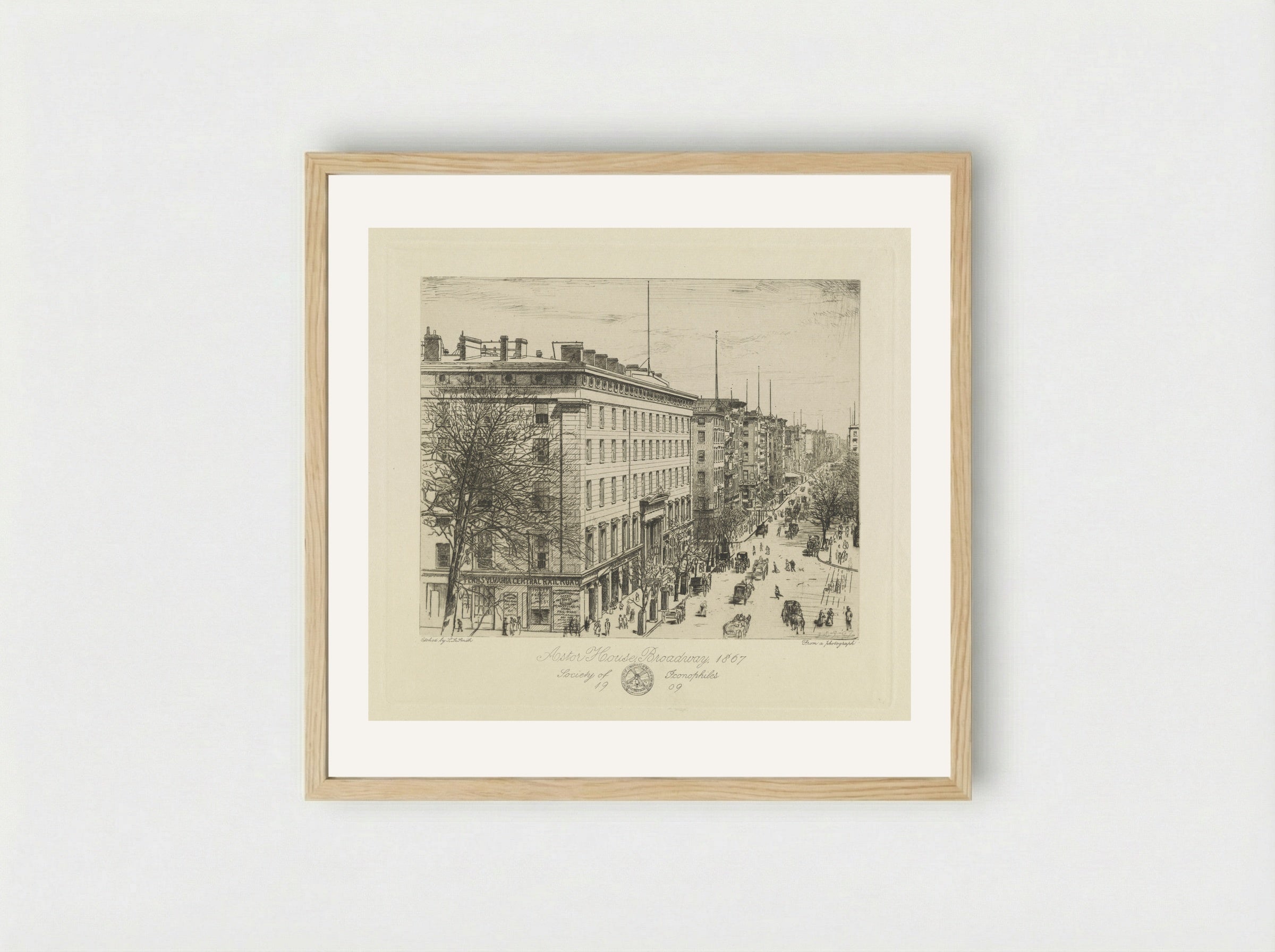 Astor House, Broadway, 1867 - Sidney L. Smith - Framed Print Wood