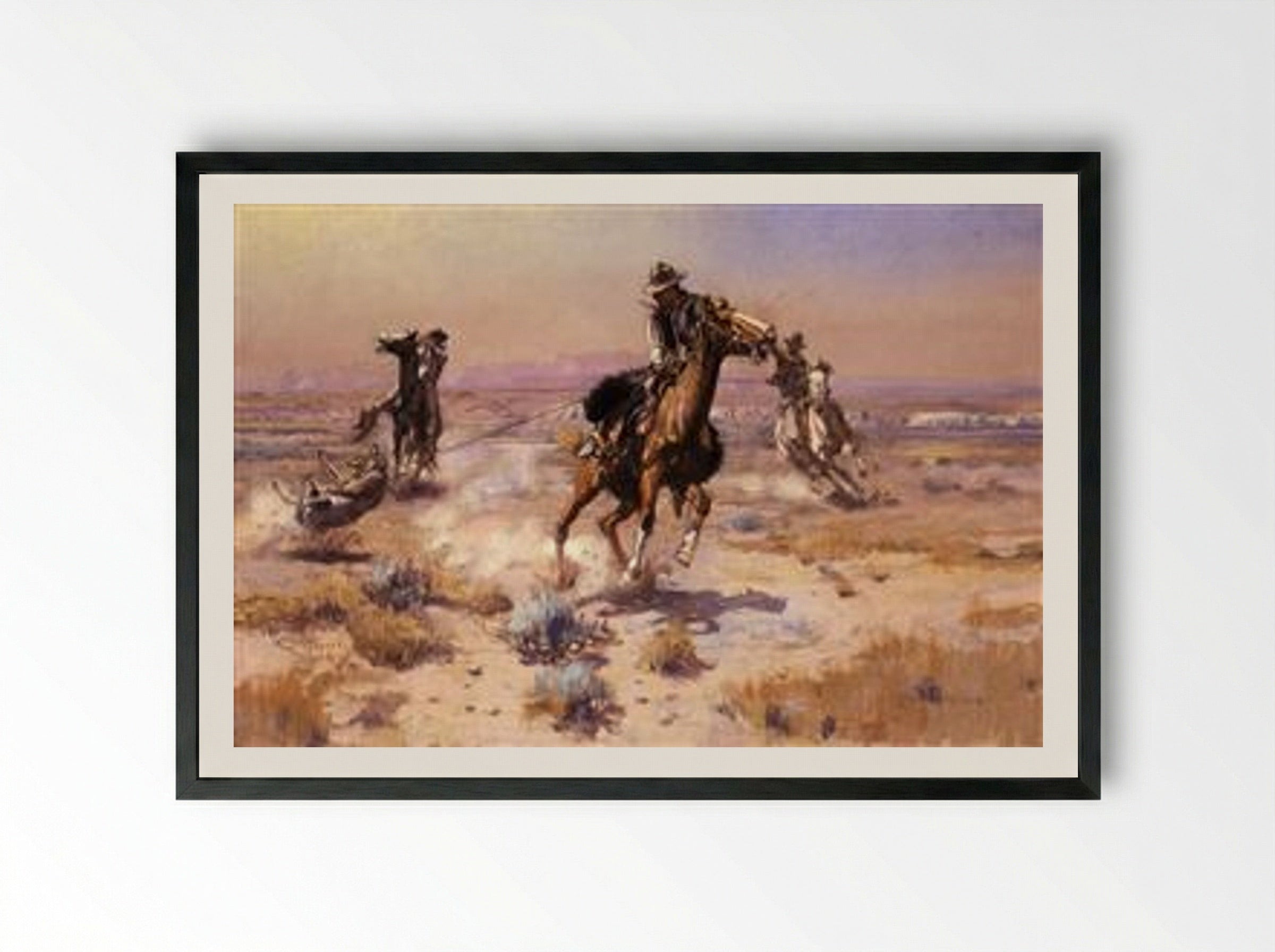 At Rope's End - Charles M. Russell - Framed Print Black