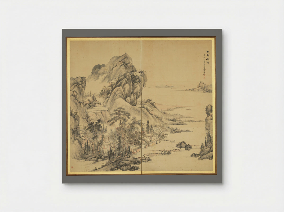 At leisure in a lakeside grove in autumn - Hine Taizan - Poster