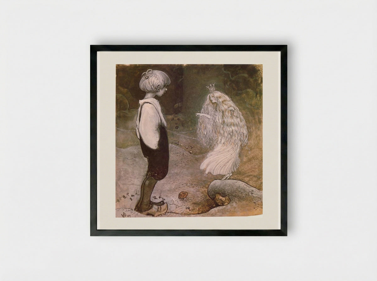 At that moment she was changed by magic to a wonderful little fairy - John Bauer - Framed Print Black