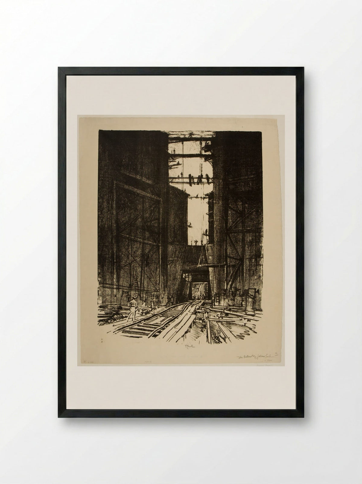 At the Bottom of Gatun Lock, Panama - Joseph Pennell - Framed Print Black