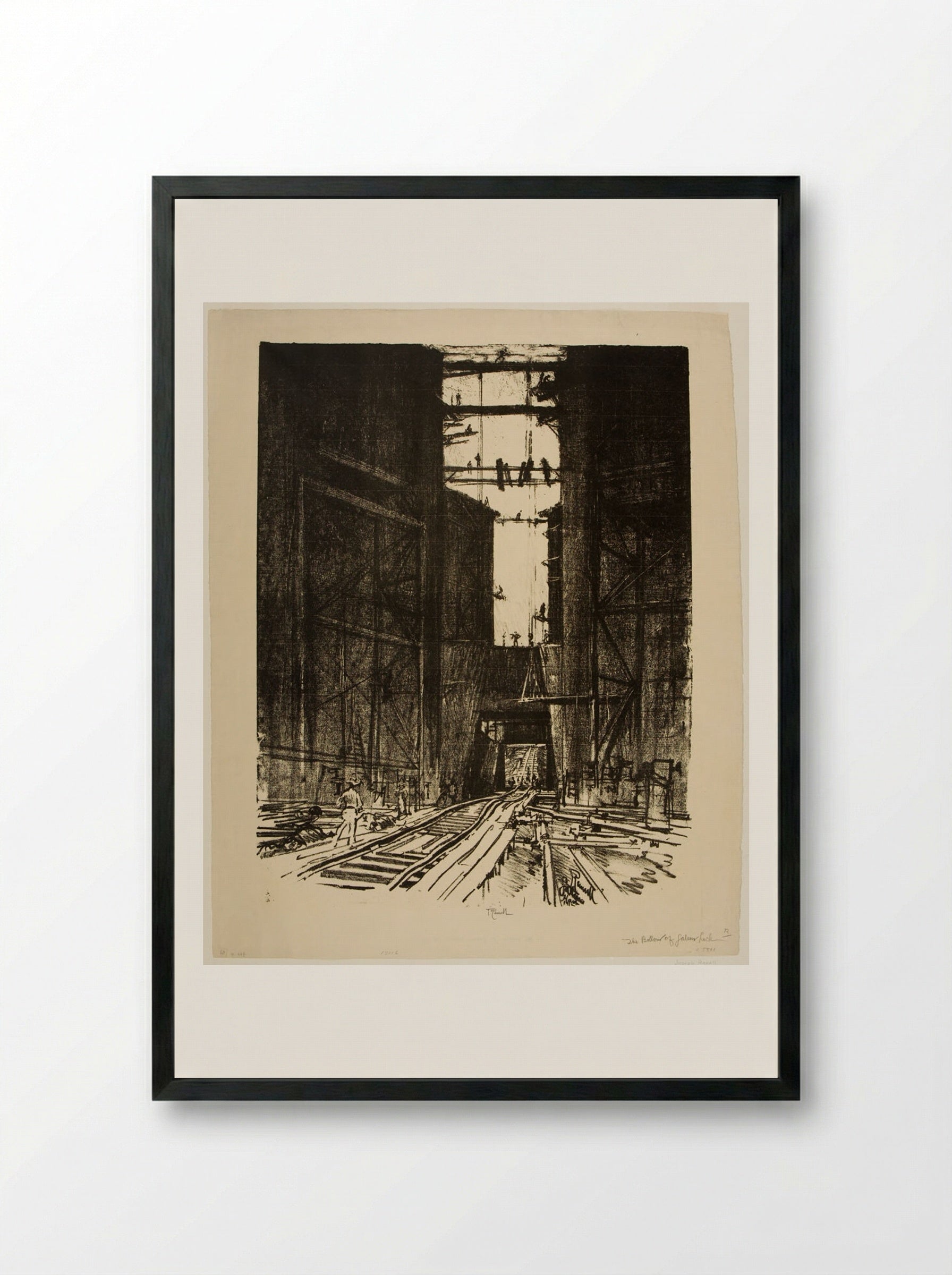 At the Bottom of Gatun Lock, Panama - Joseph Pennell - Framed Print Black