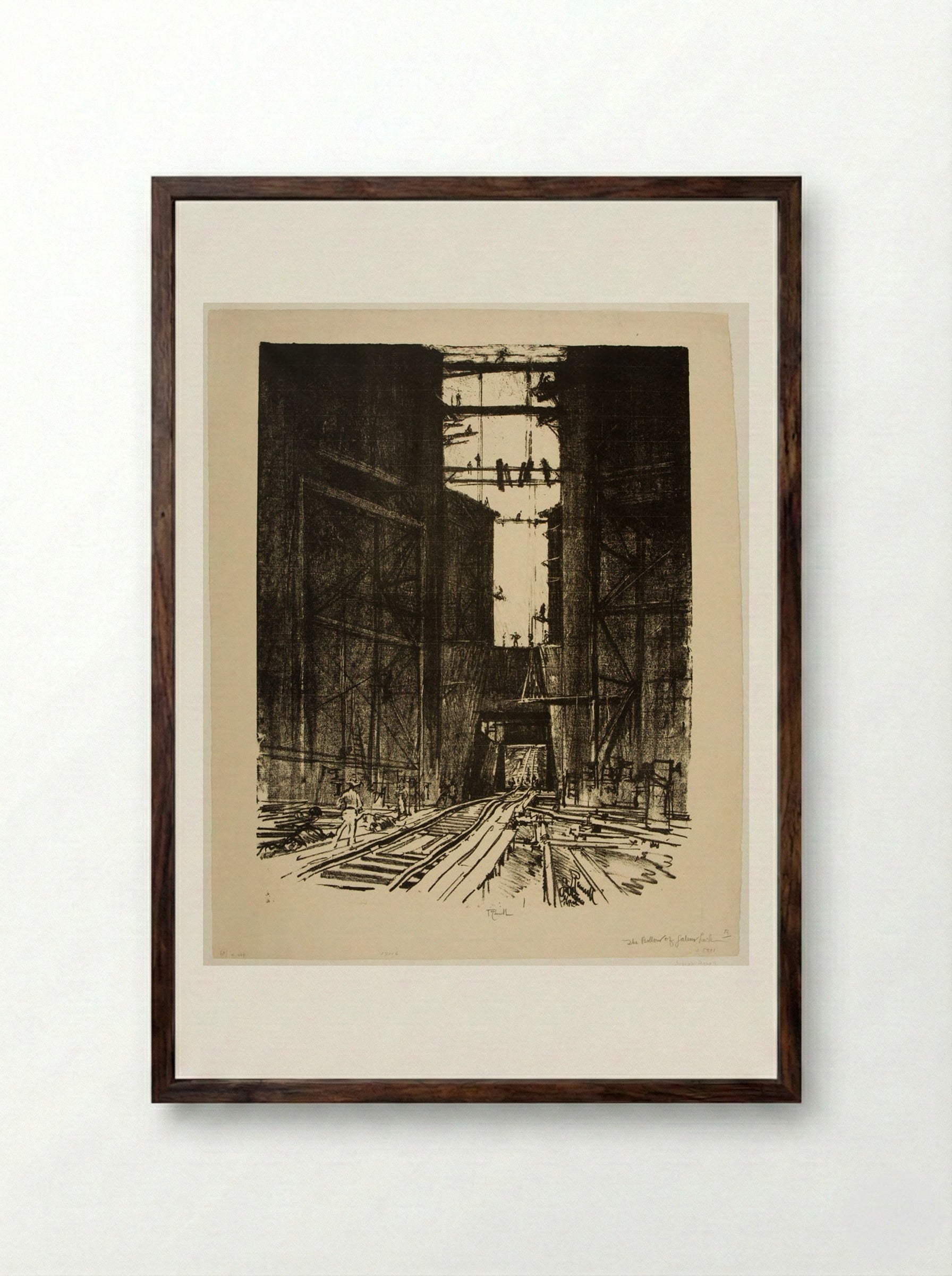At the Bottom of Gatun Lock, Panama - Joseph Pennell - Framed Print Dark Wood