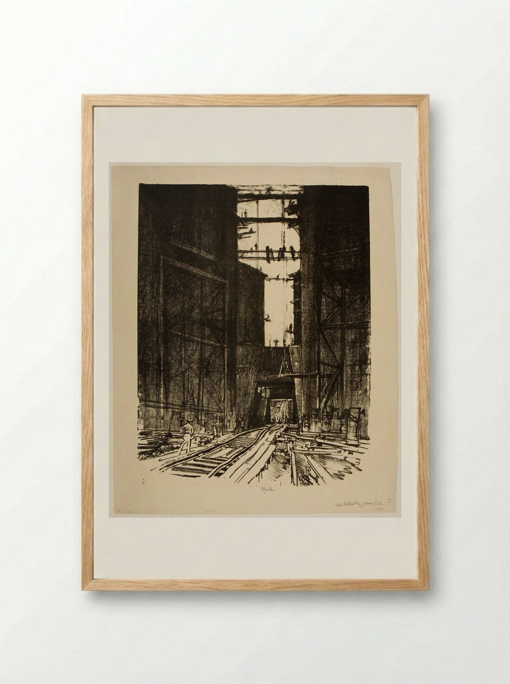 At the Bottom of Gatun Lock, Panama - Joseph Pennell - Framed Print Wood