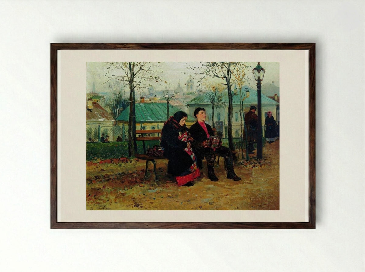 At the Boulevard - Vladimir Makovsky - Framed Print Dark Wood