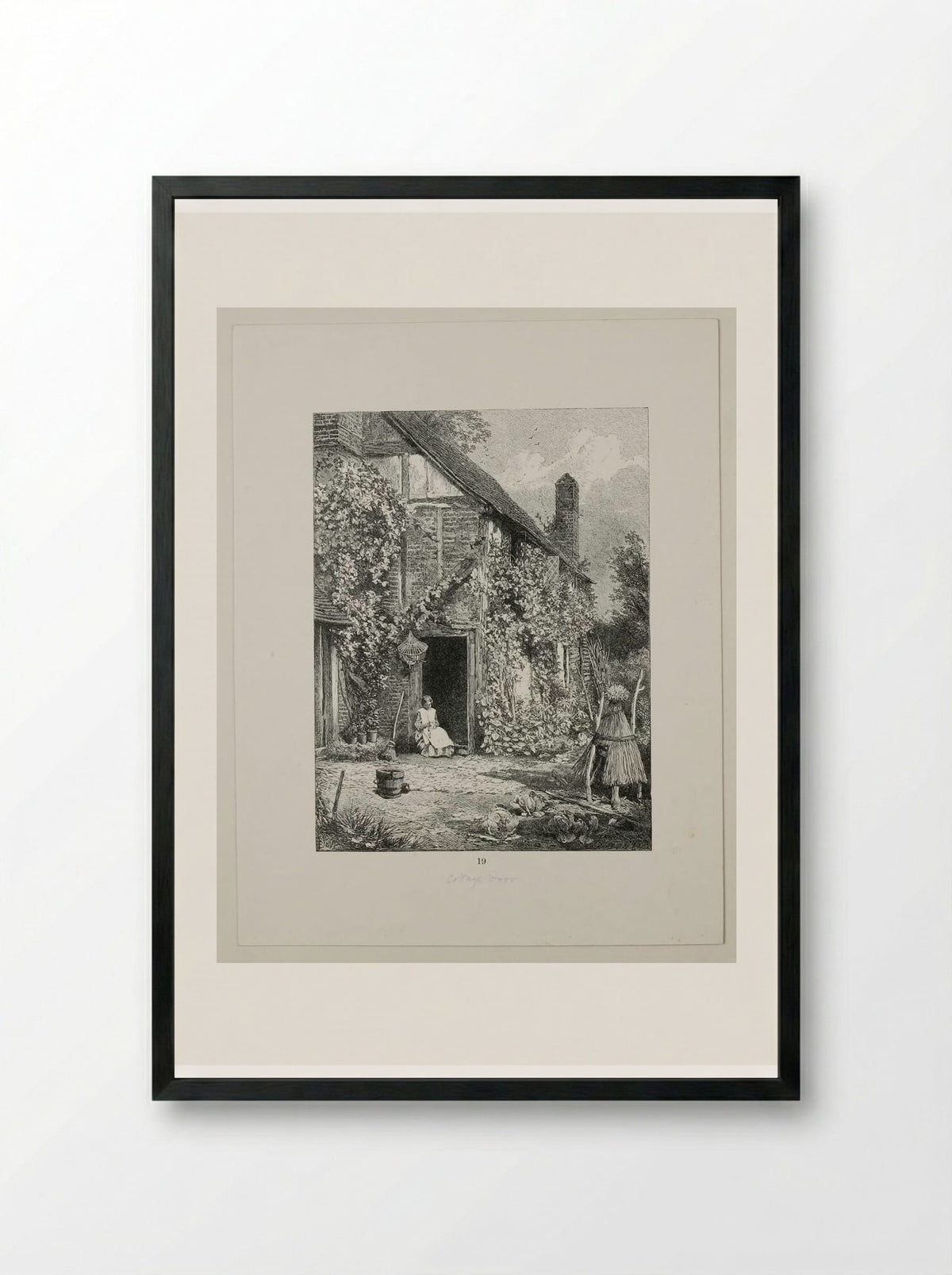 At the Cottage Door - Edward Dalziel - Framed Print Black