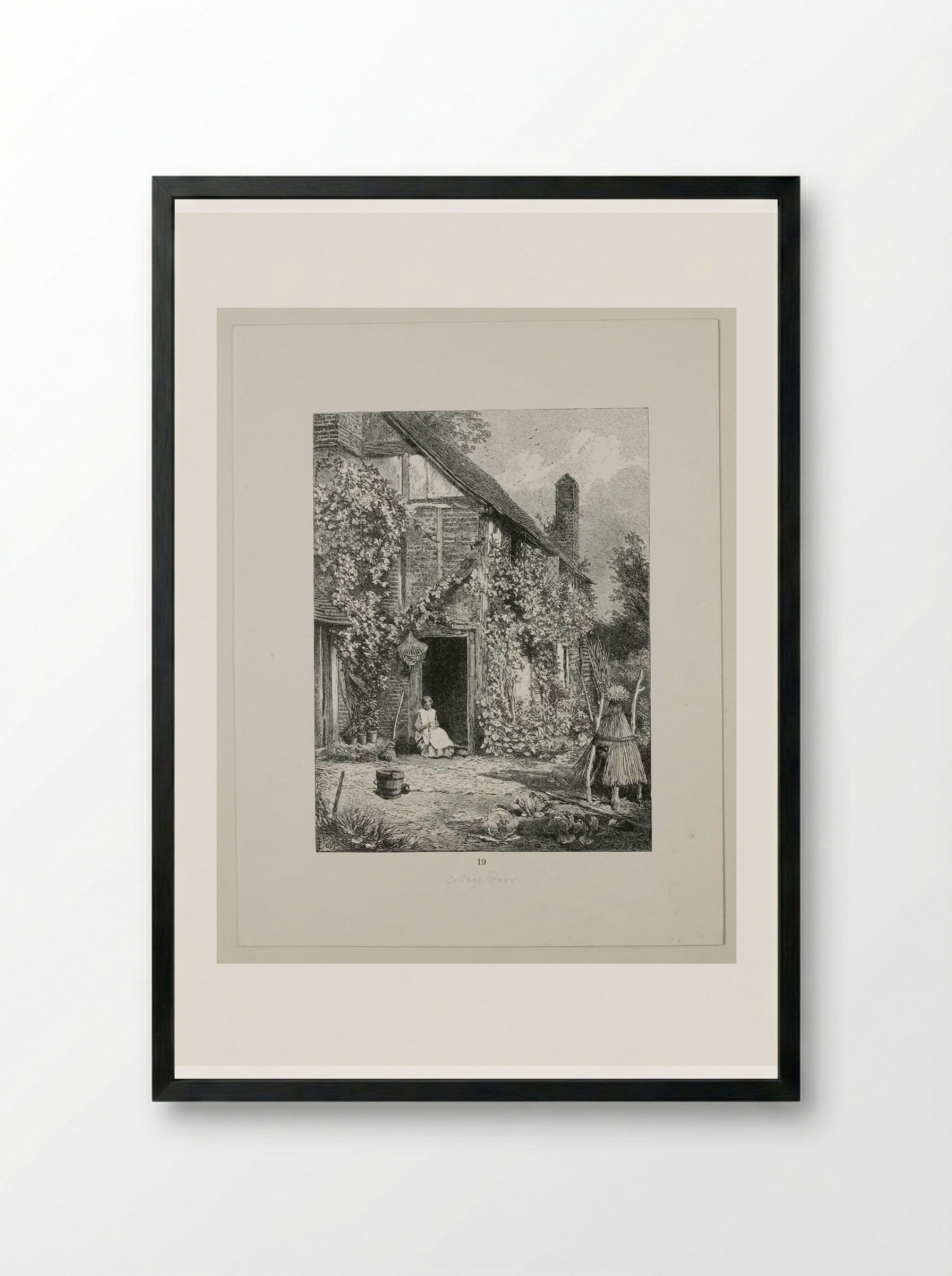 At the Cottage Door - Edward Dalziel - Framed Print Black