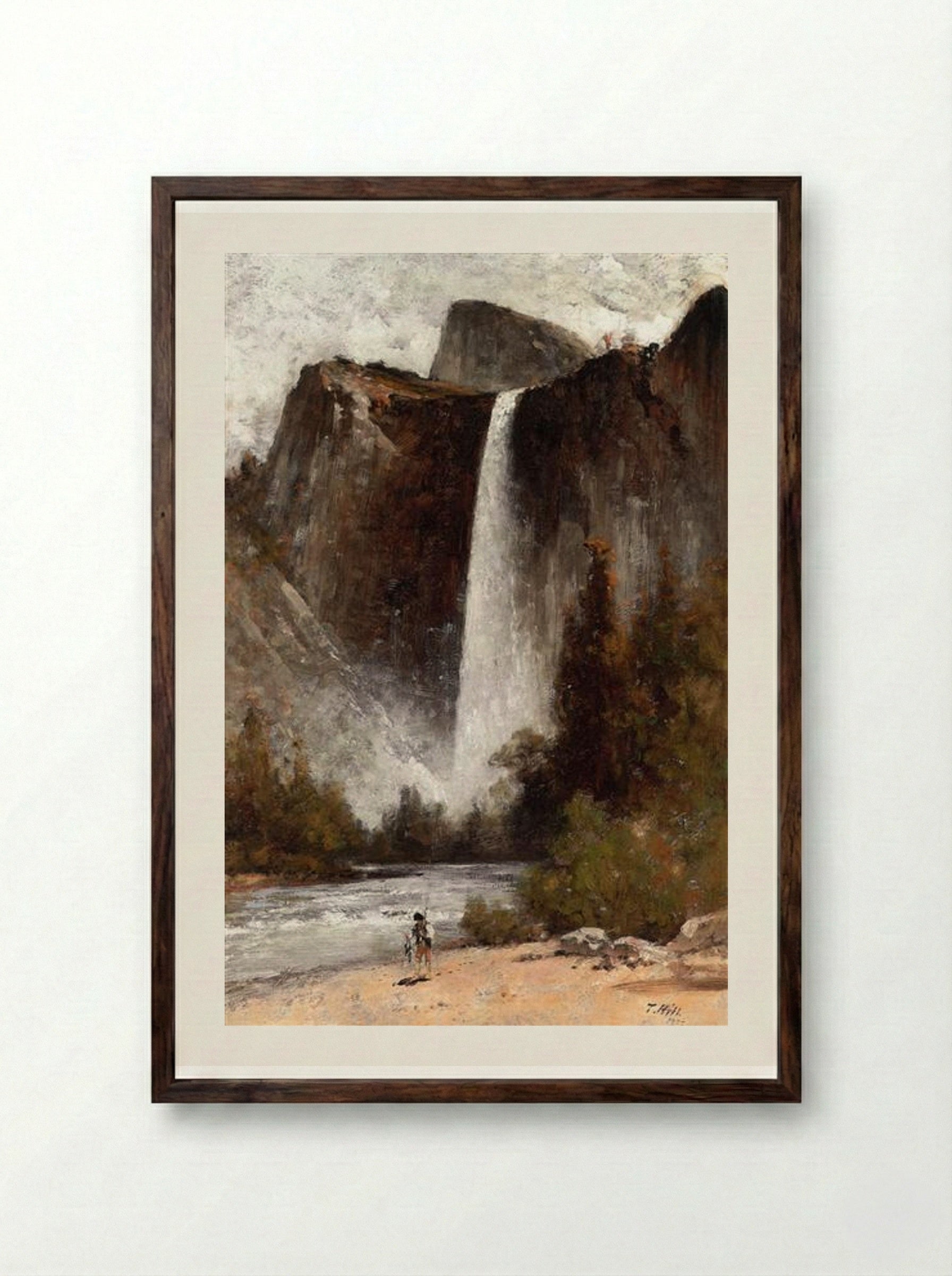 At the Foot of Bridal Veil - Thomas Hill - Framed Print Dark Wood