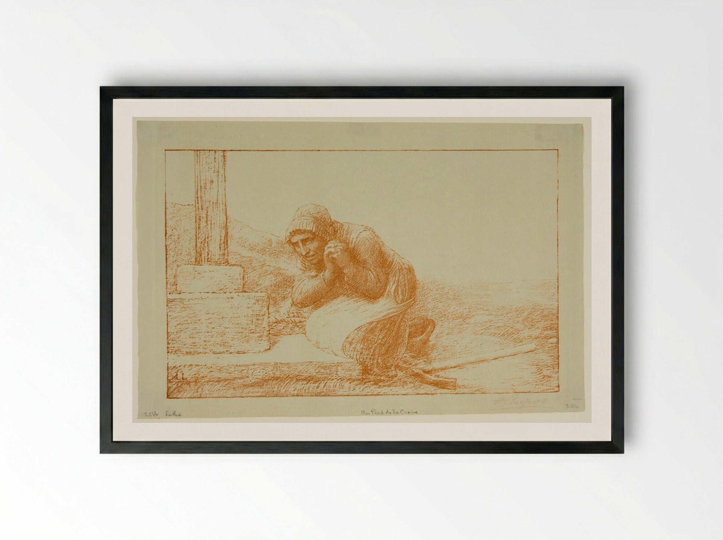 At the Foot of the Cross - Alphonse Legros - Framed Print Black