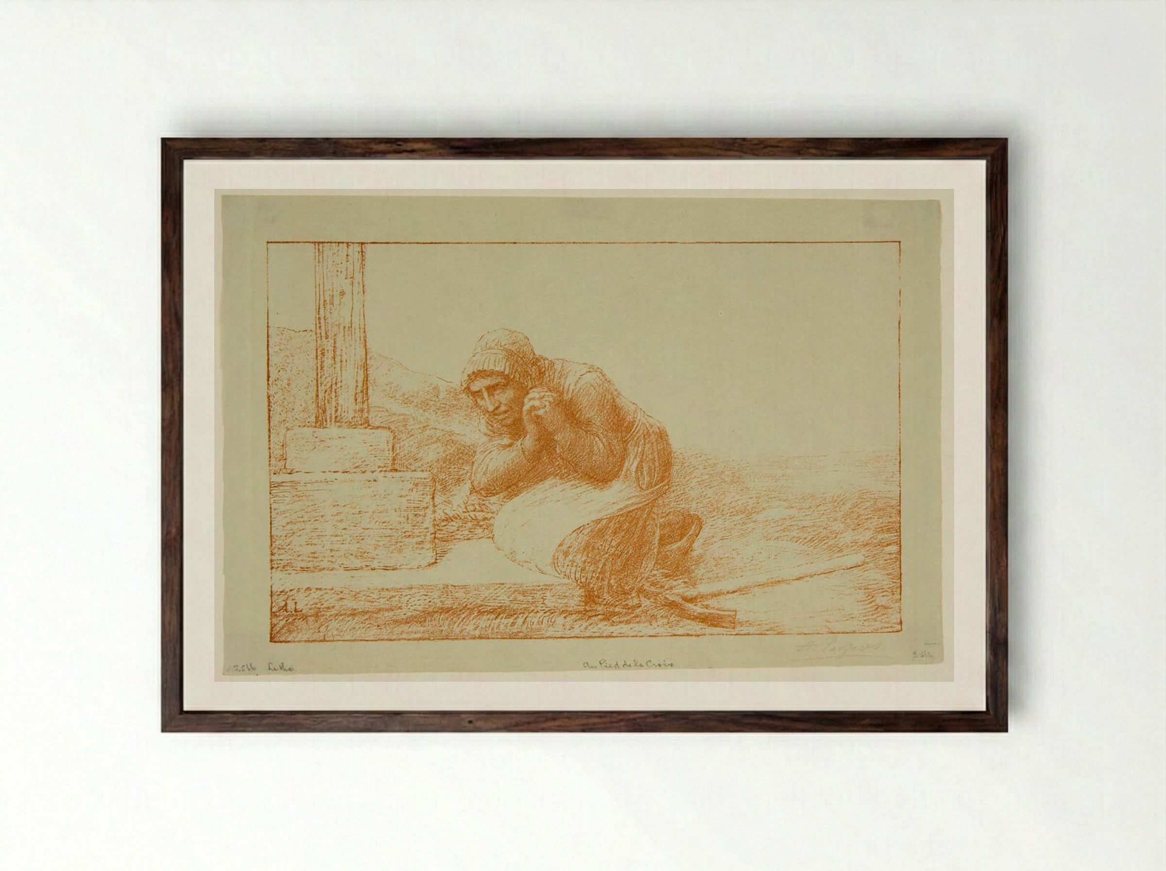 At the Foot of the Cross - Alphonse Legros - Framed Print Dark Wood