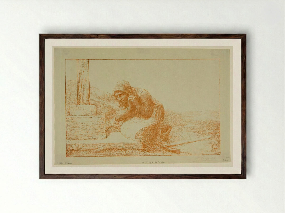 At the Foot of the Cross - Alphonse Legros - Framed Print Dark Wood
