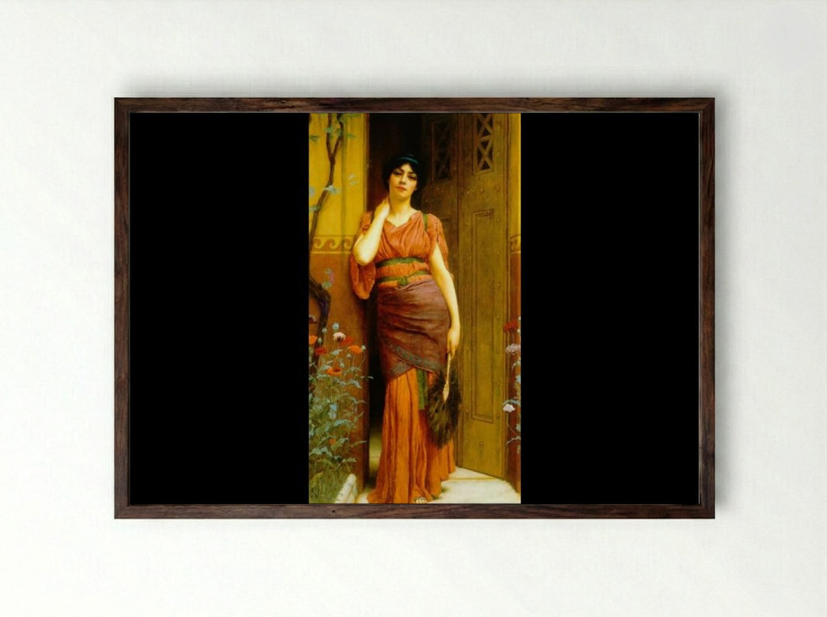 At the Garden Door - John William Godward - Framed Print Dark Wood