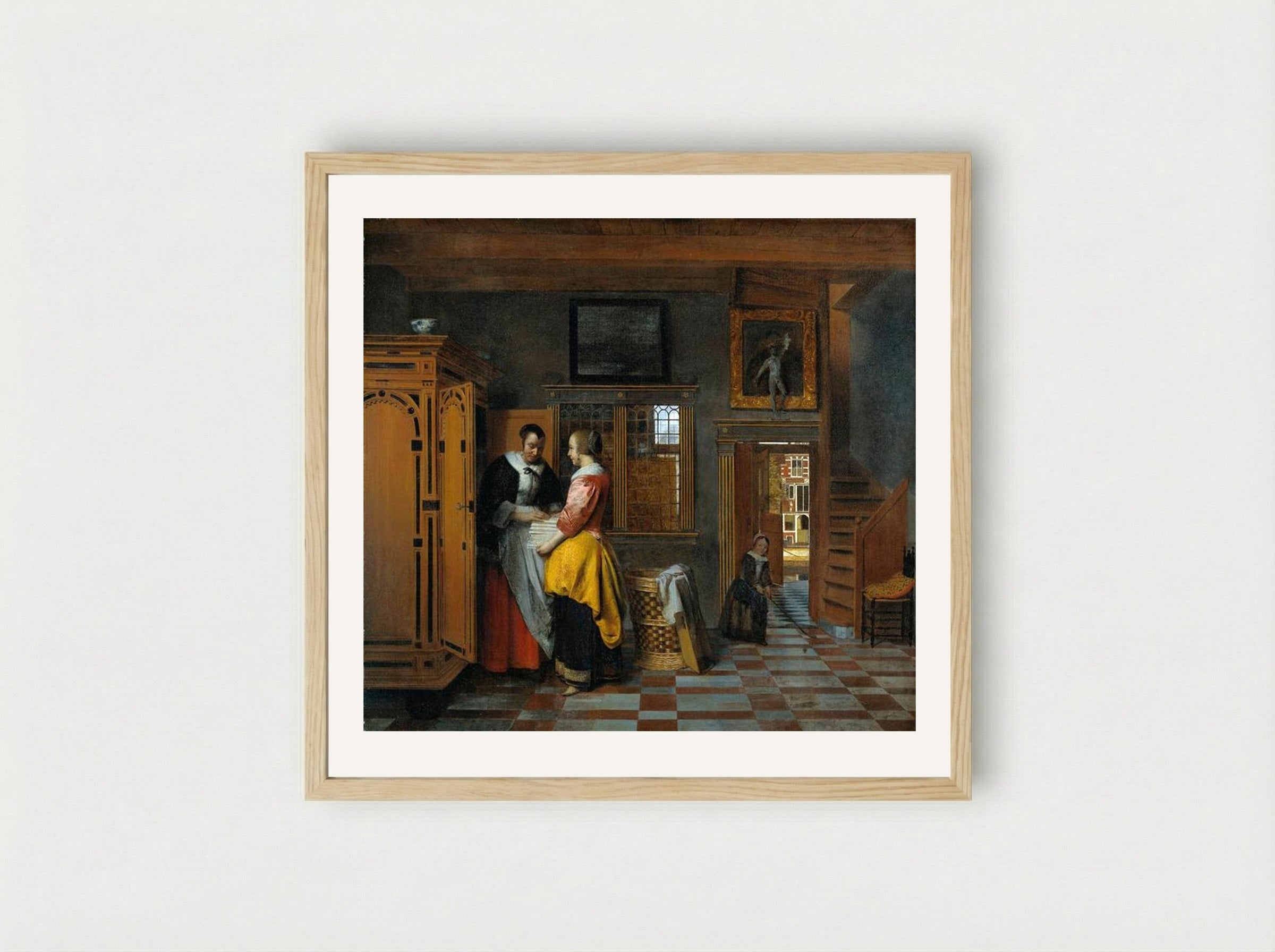 At the Linen Closet - Pieter de Hooch - Framed Print Wood